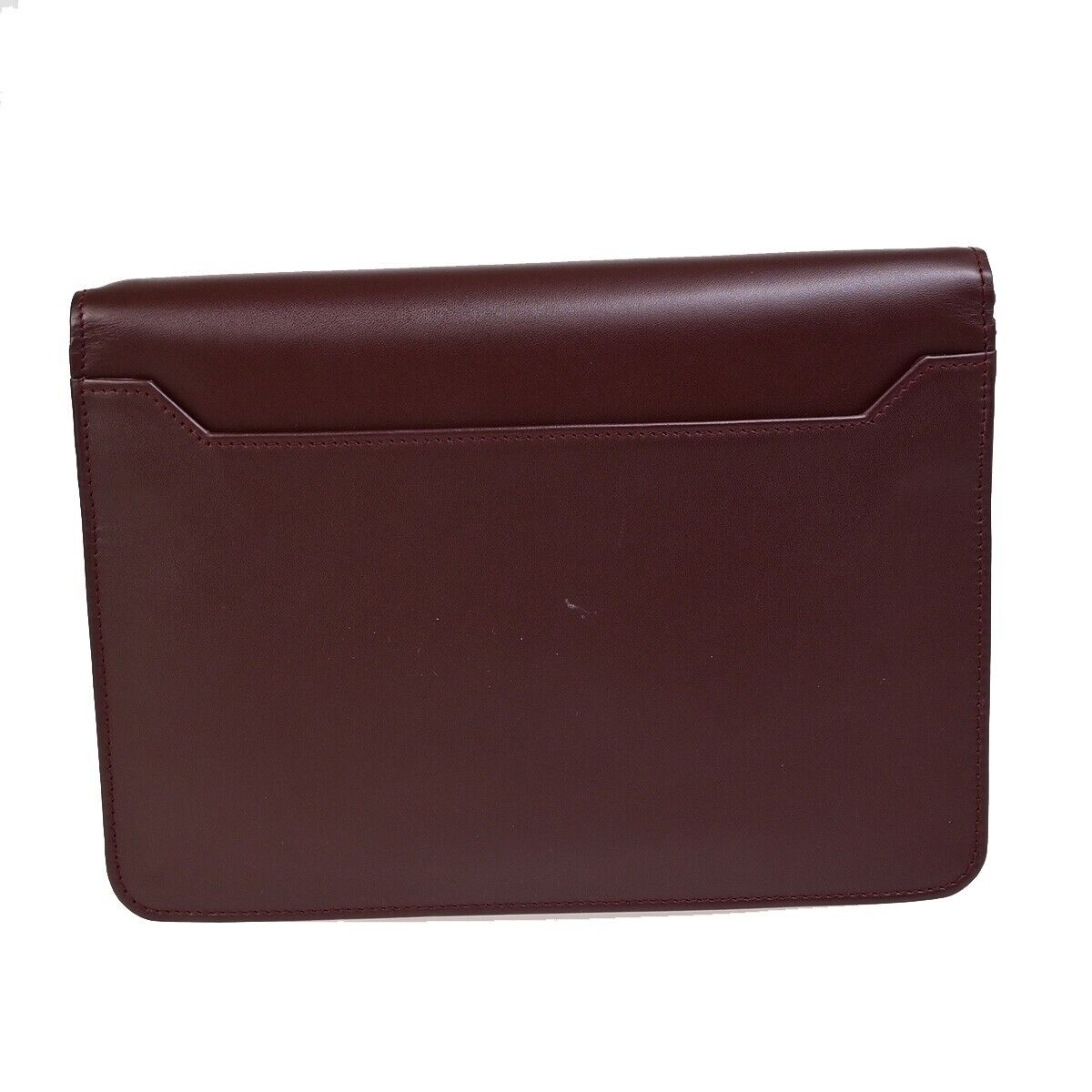 MUST DE CARTIER 2C Logo Clutch Hand Bag Leather Burgundy GHW Italy 05EC983