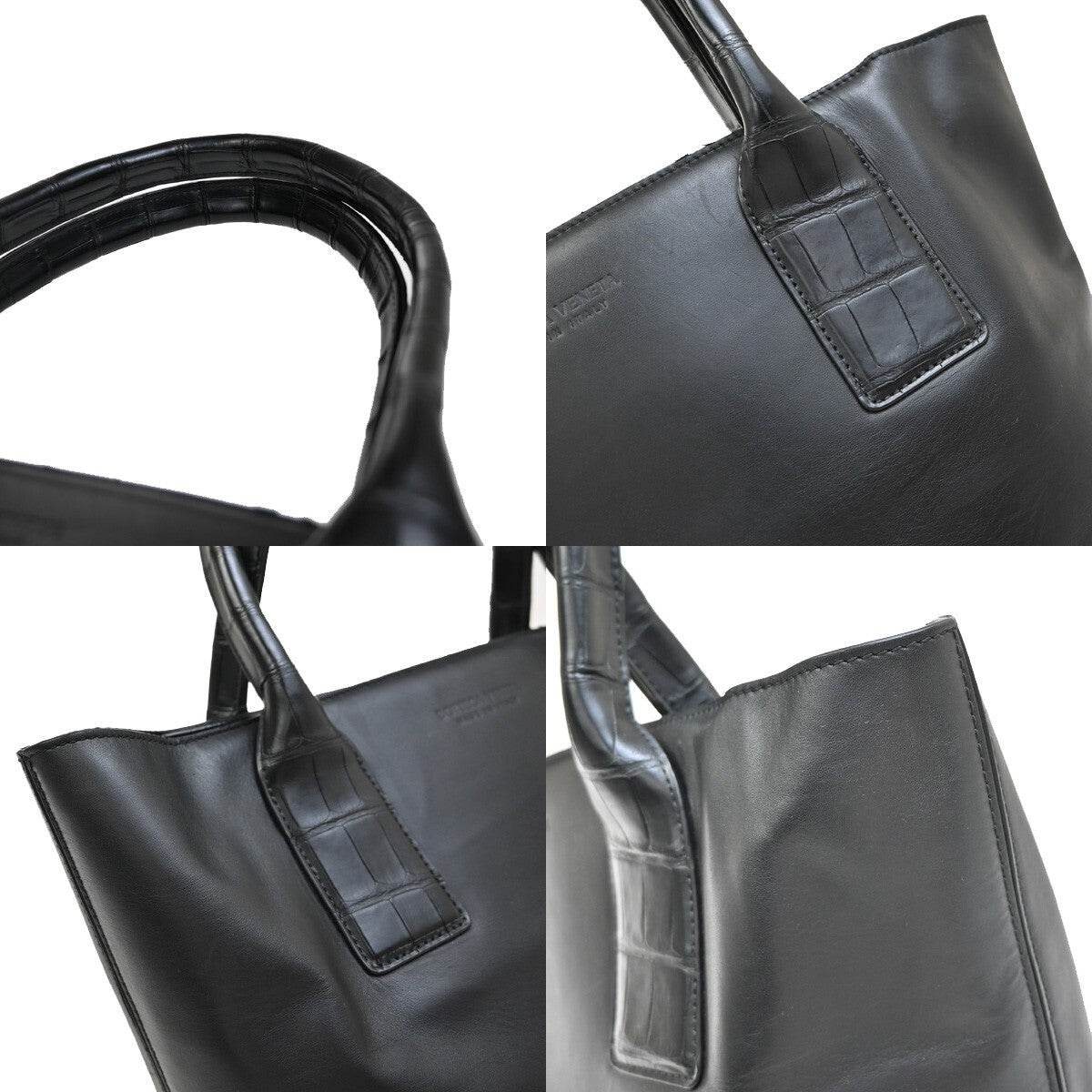 BOTTEGA VENETA Logo Shoulder Tote Bag embossing Leather Black Italy 75EF016