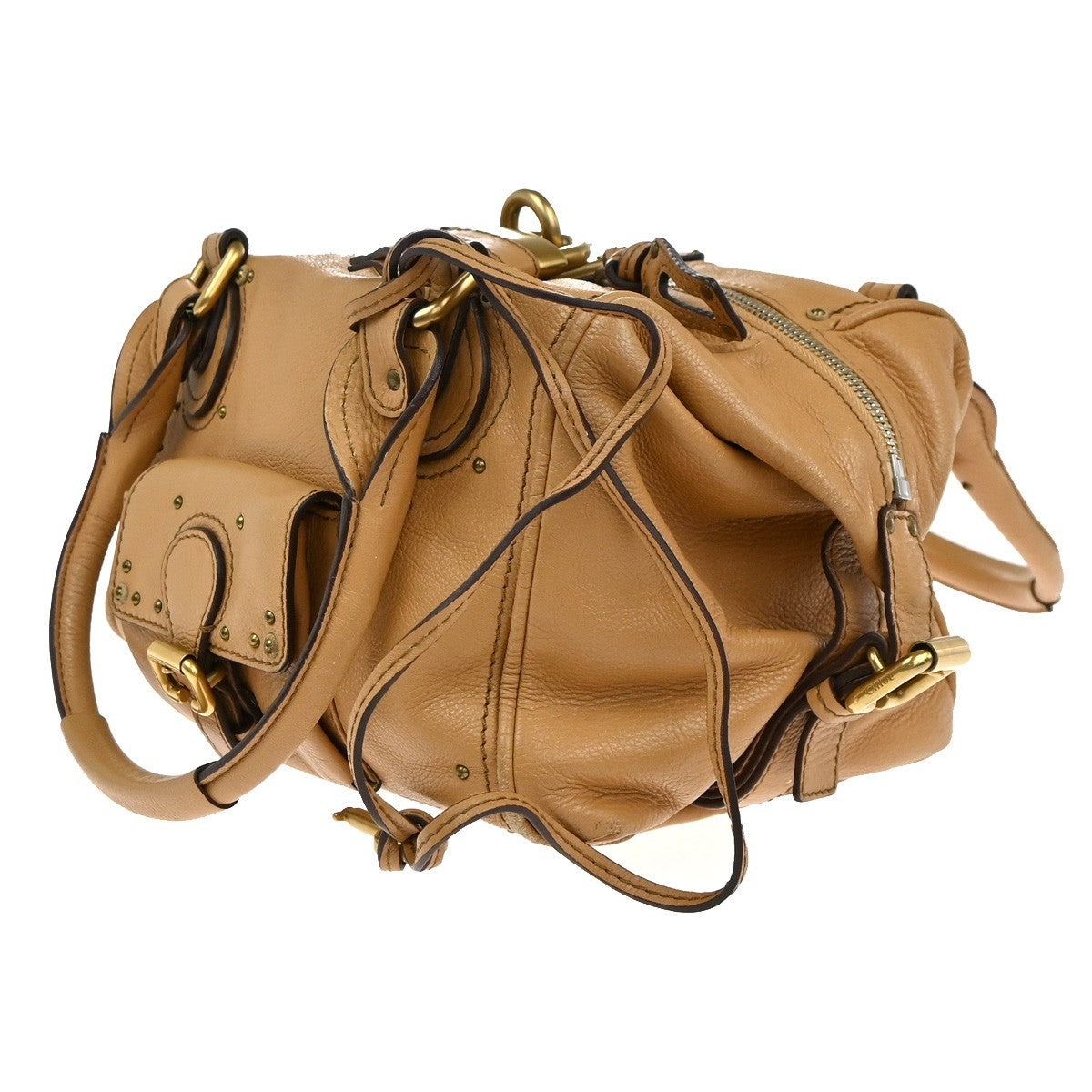 CHLOE Logo Paddington Padlock Shoulder Hand Bag Leather Brown GHW Italy 58EG376
