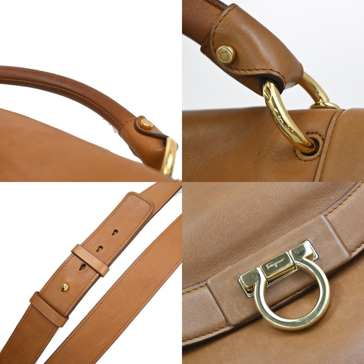 SALVATORE FERRAGAMO Gancini 2Way Shoulder Hand Bag Leather Brown GHW 31EG158