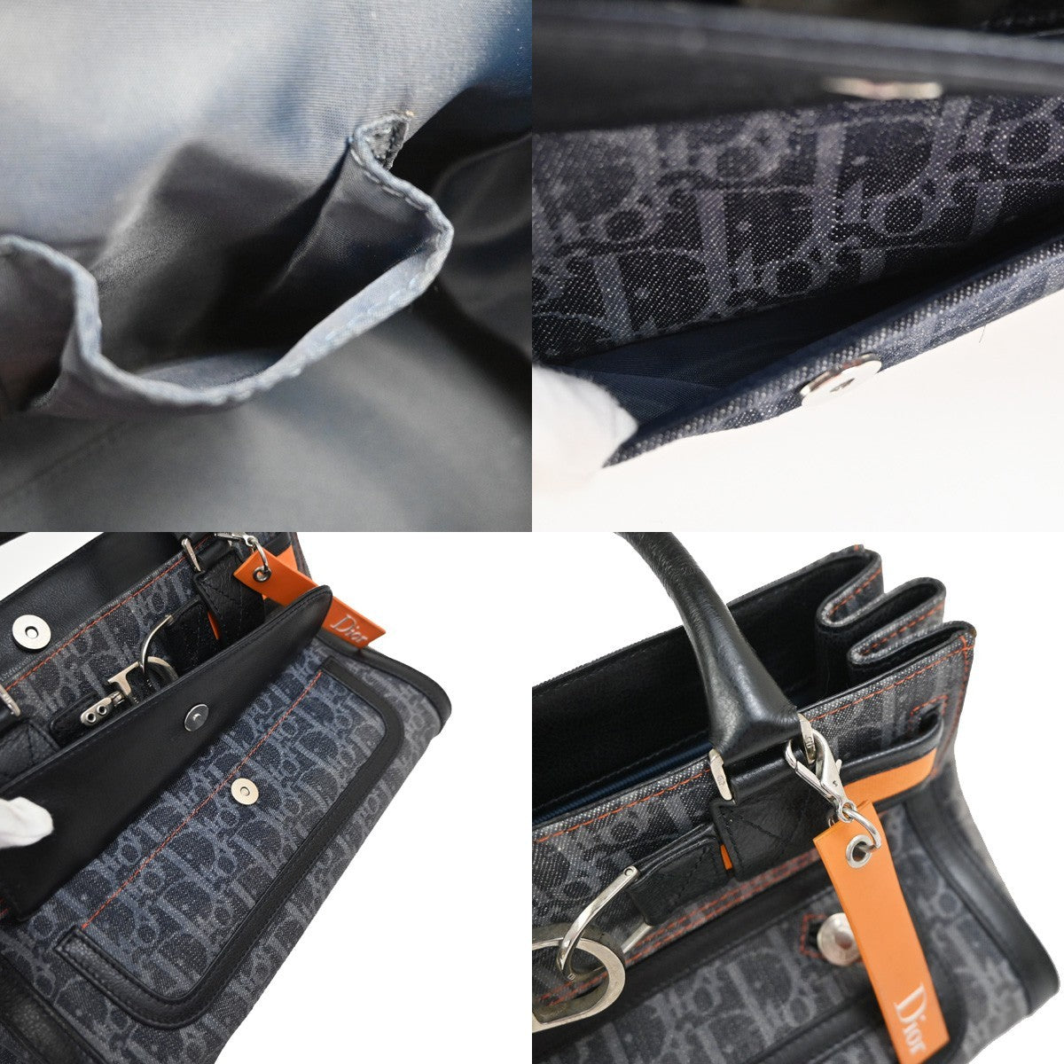 CHRISTIAN DIOR CD Logo Flight Line Trotter Hand Bag Denim Leather Blue 27YJ001