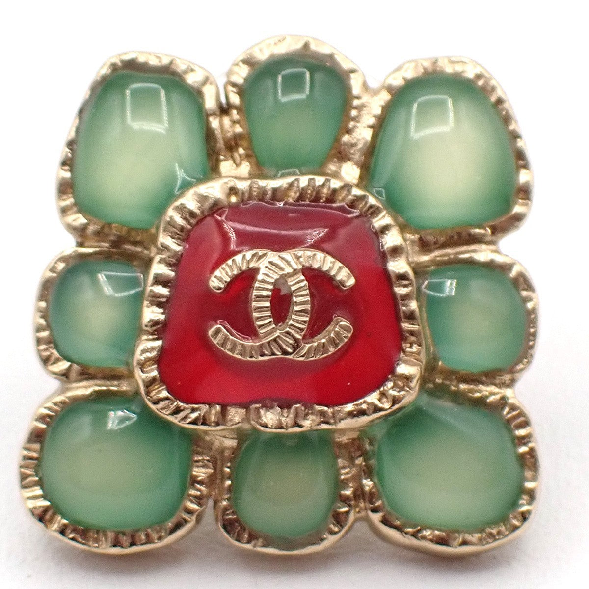 CHANEL CC Logo Button Square Pierce Earrings Gripoix A16C GHW France 86RL679