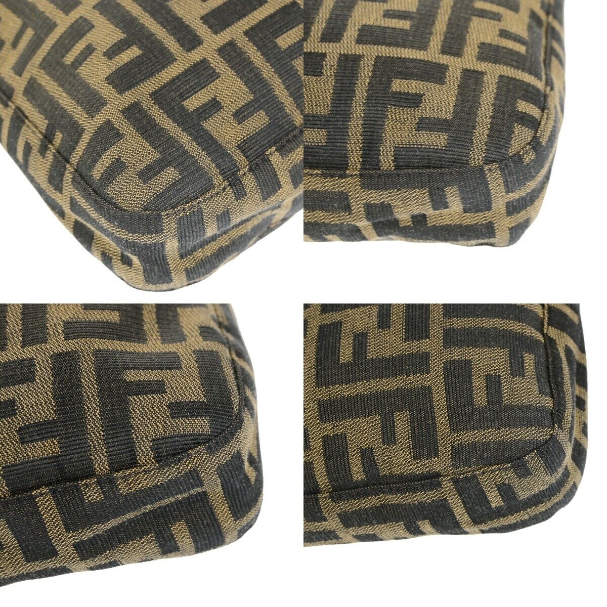 FENDI Logo Mamma Zucca Pattern Shoulder Bag Canvas Leather Brown Italy 93EB981
