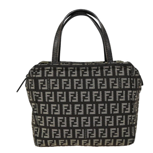 FENDI Logo Zucchino Mini Hand Bag Canvas Leather Brown Silver Italy 61HB935