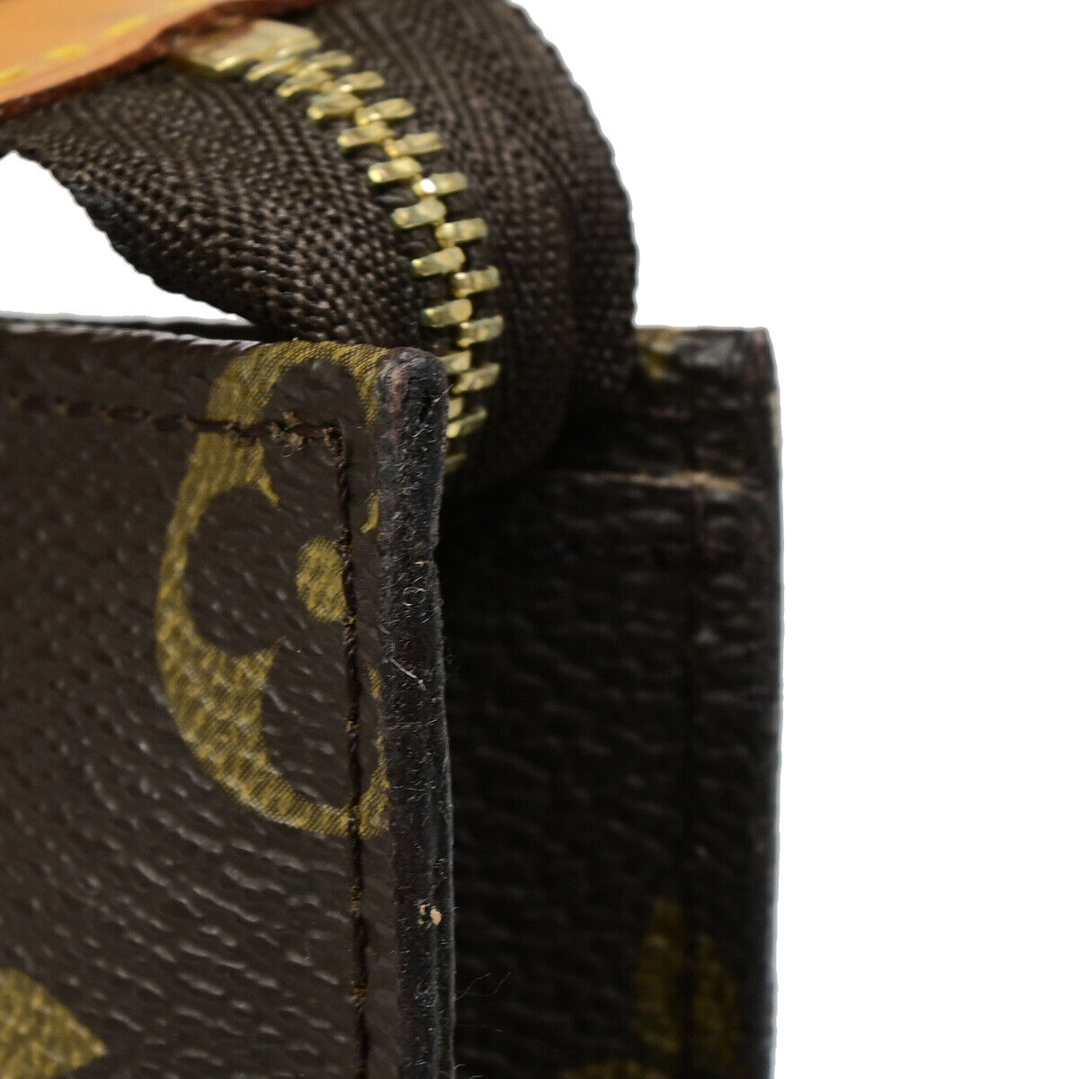 LOUIS VUITTON Logo BUCKET PM Pouch Bag Monogram Leather Brown France 04YE969