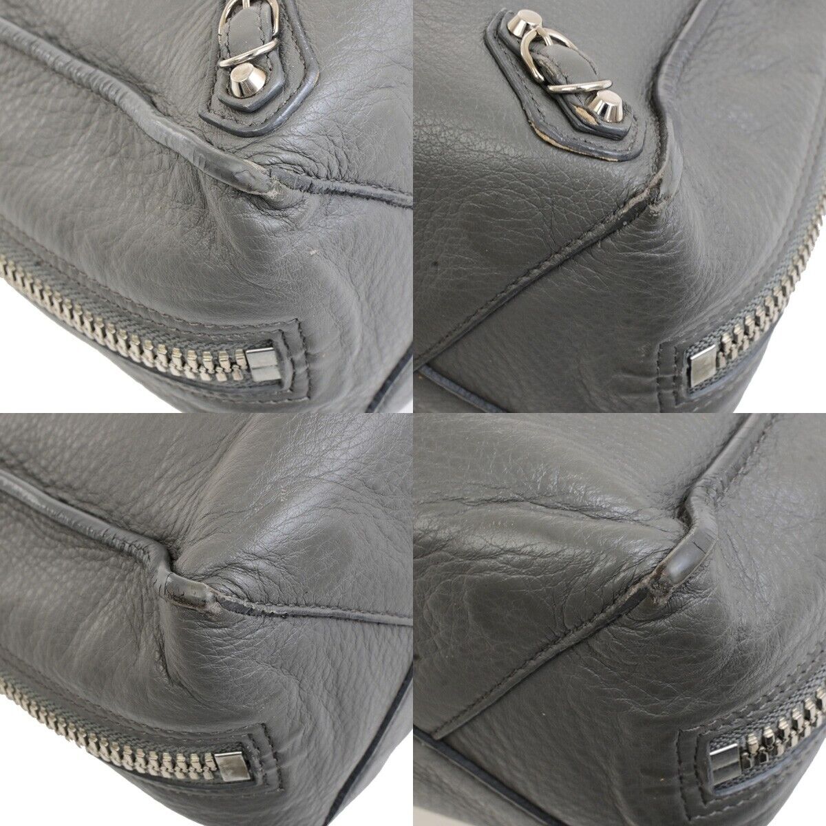 BALENCIAGA Logo Papier Mini 2Way Shoulder Hand Bag Leather Gray Italy 64ED611