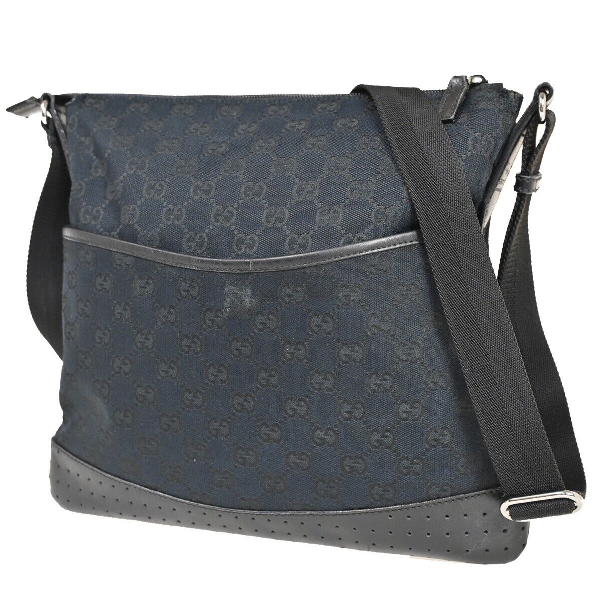 GUCCI Logo GG Pattern Cross Body Shoulder Bag Canvas Leather Black Italy 31EA573