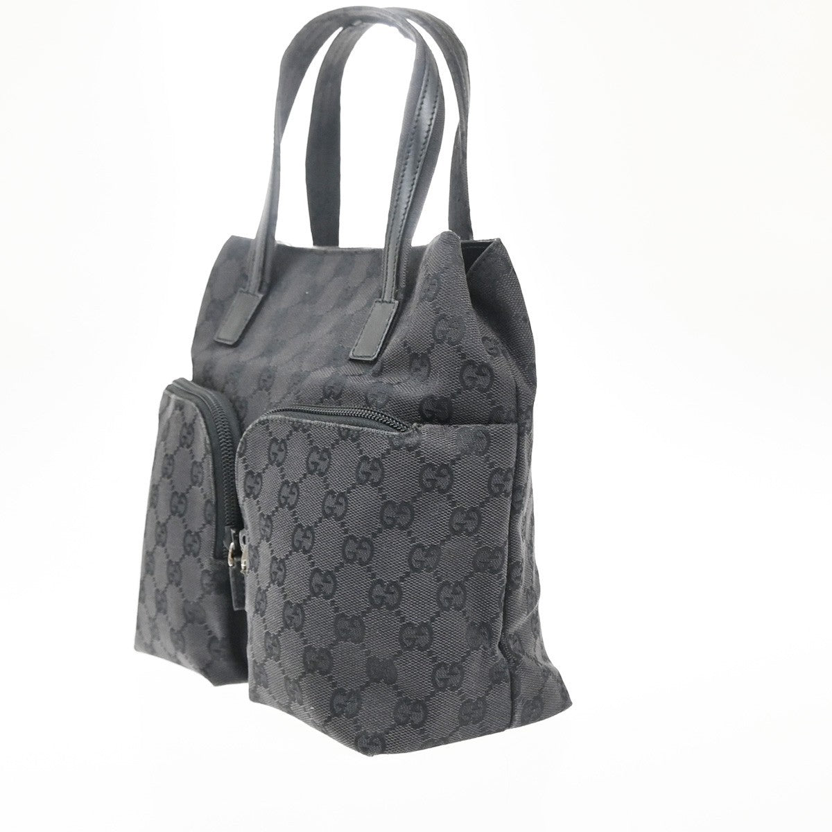 GUCCI Logo GG Pattern Hand Bag Canvas Leather Black SHW Italy 63KP541