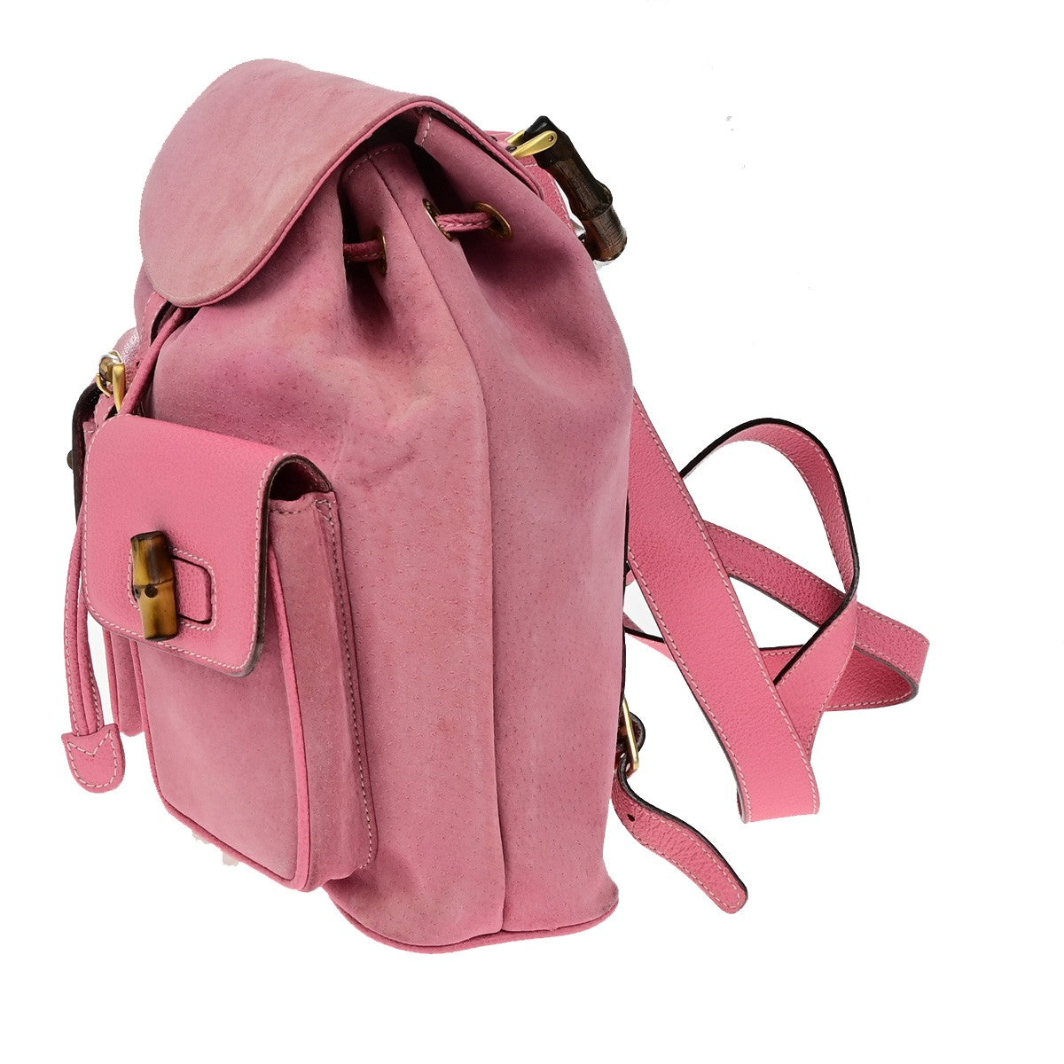 GUCCI Logo Bamboo Drawstring Backpack Bag Suede Leather Pink GHW Italy 35YH129