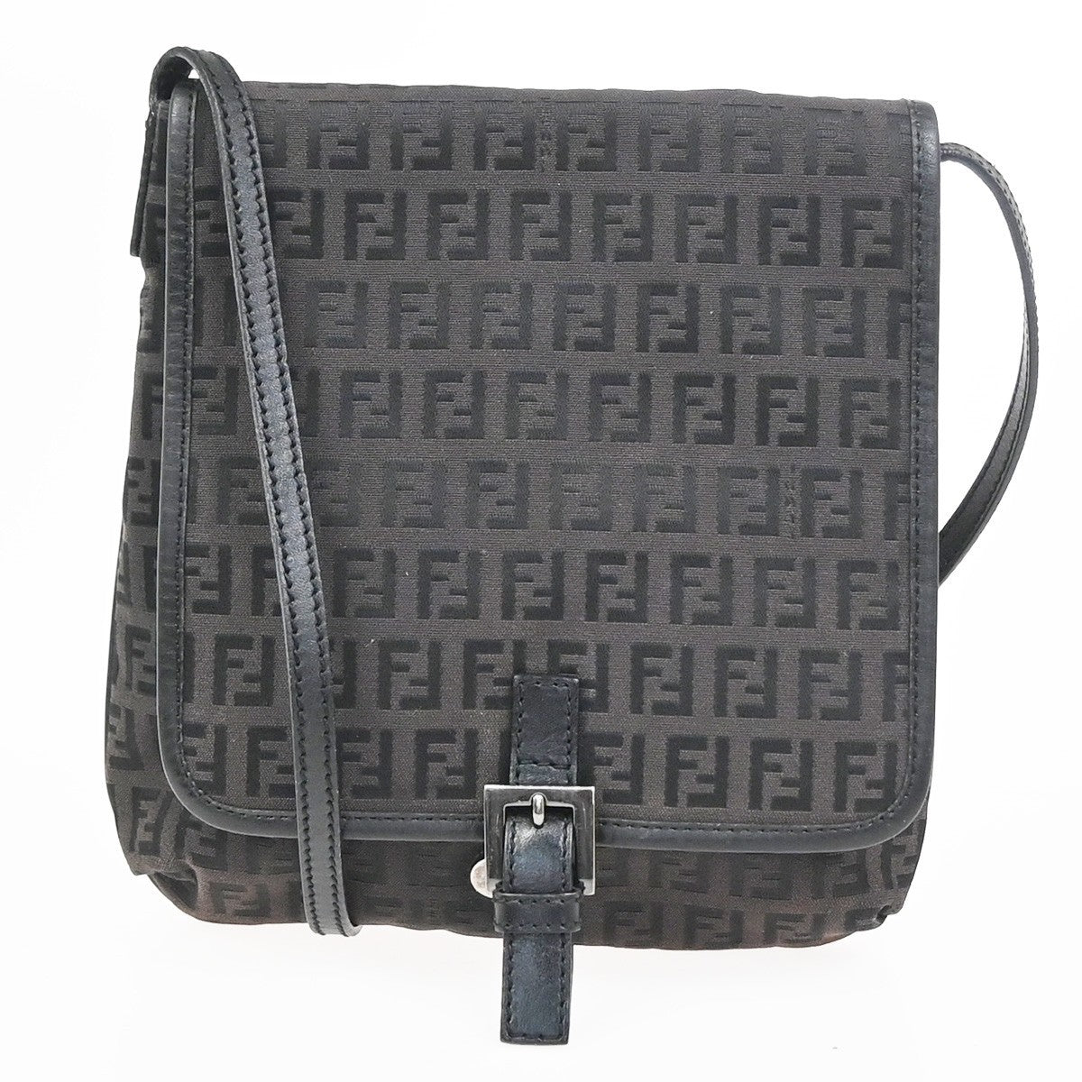 FENDI Zuccino Shoulder Cossbody Bag Canvas Leather Brown Black SHW Italy 36KC904