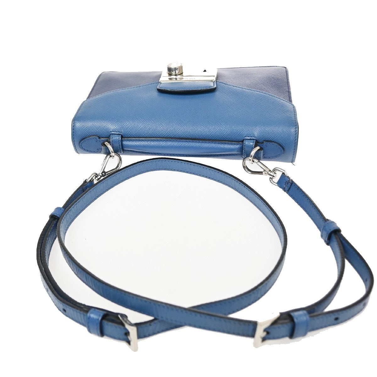 PRADA Logo Lux Sound Small Shoulder Bag Saffiano Leather Blue SHW 86TA668