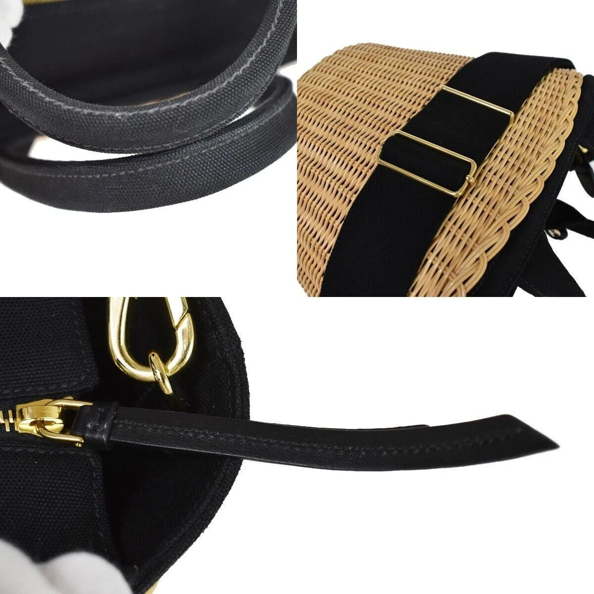 53.Live PRADA Midollino Wicker 2Way Shoulder Hand Bag Canvas Leather BK 631RH131