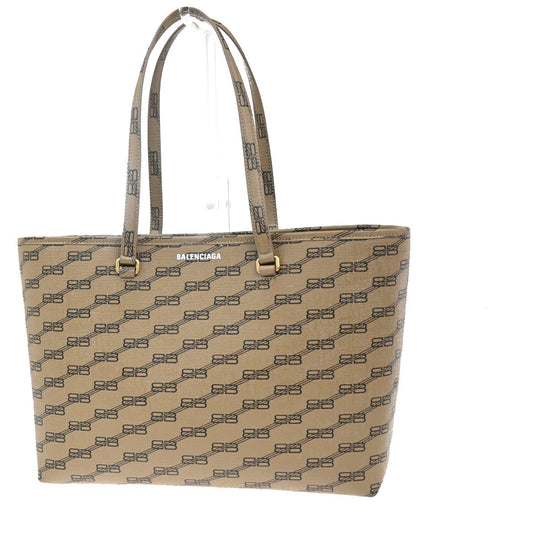 BALENCIAGA BB Monogram Shoulder Hand Bag PVC Leather Beige GHW Italy 46RL673