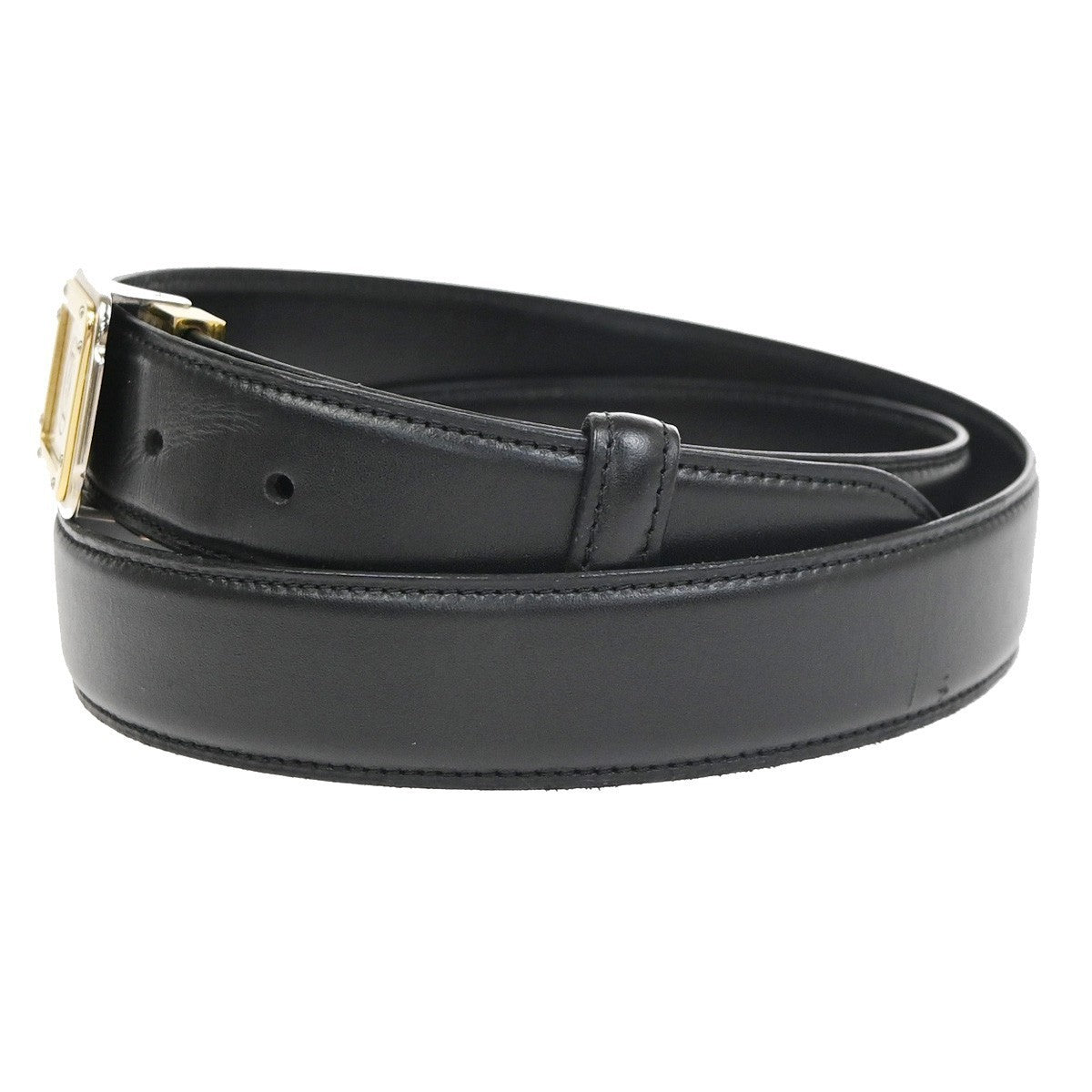 MUST DE CARTIER Logo Santos Waist Belt Leather Black GHW SHW France 66YH979