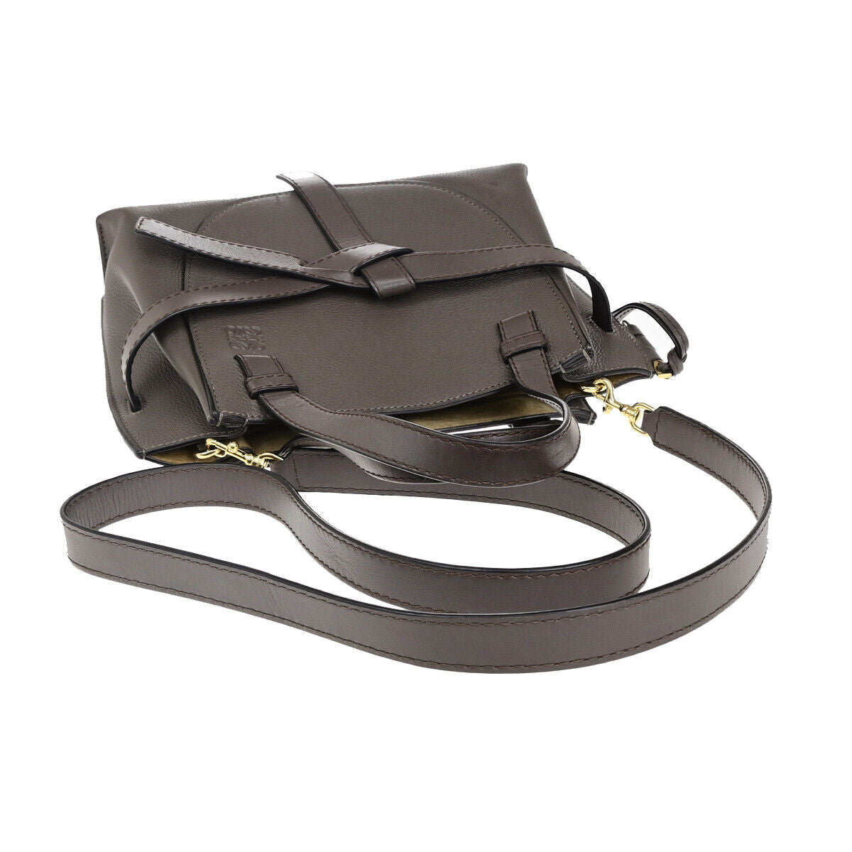 LOEWE Logo Gate Top Handle 2Way Shoulder Hand Bad Leather Brown GHW 95RK662