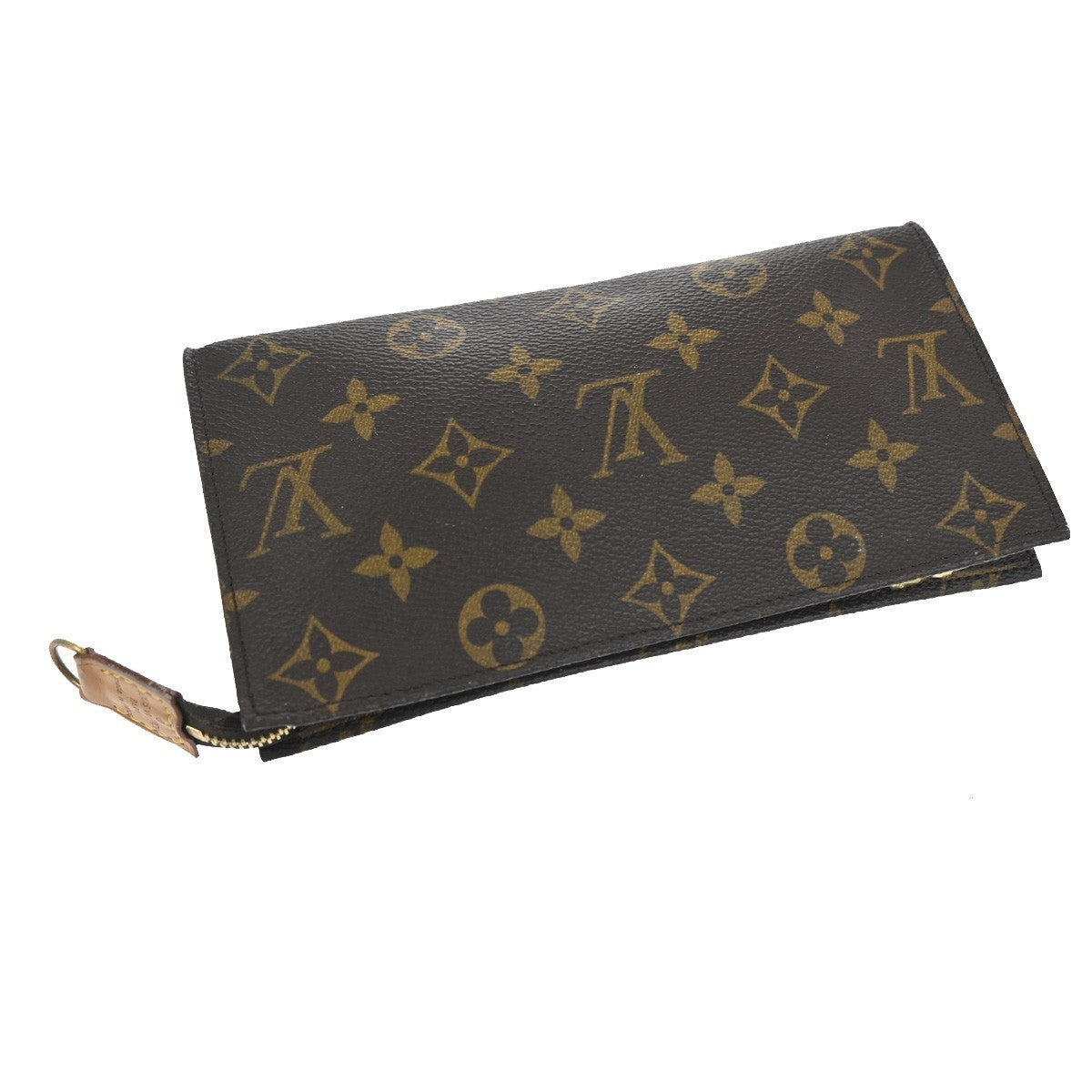 LOUIS VUITTON LV Logo Bucket GM Pouch Bag Monogram Leather Brown Gold 05KC550