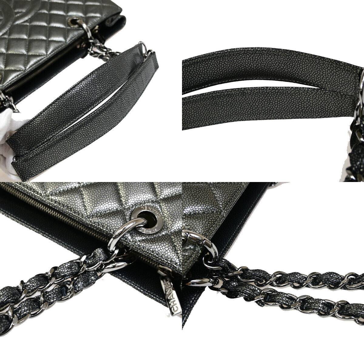 CHANEL CC Logo GST Chain Shoulder Bag Caviar Skin Leather Gray SHW 842RJ900