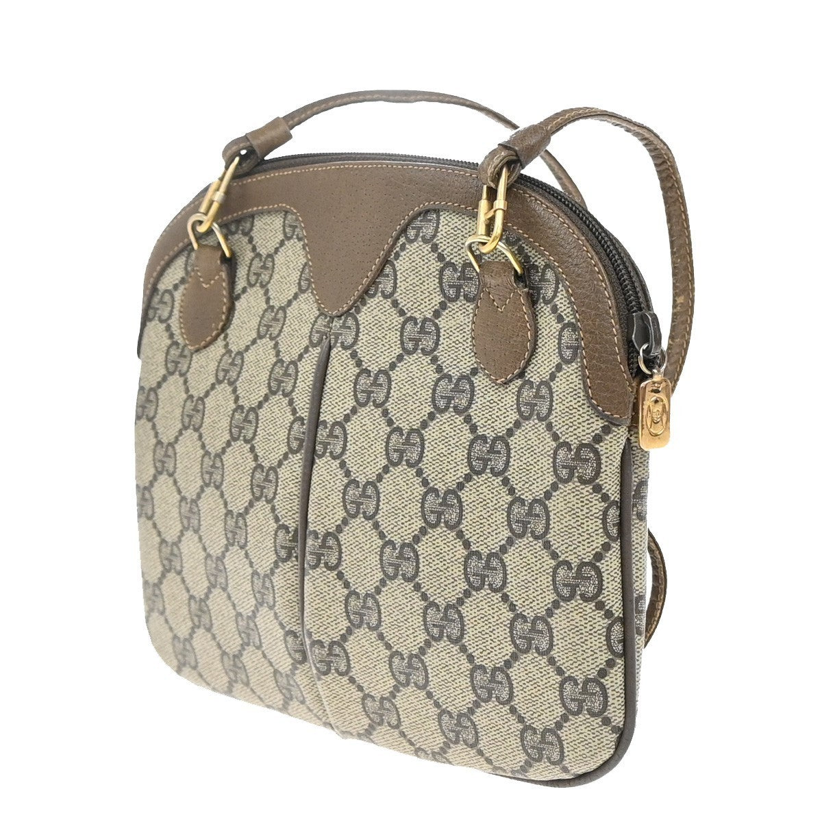 GUCCI Logo Sherry GG Pattern Shoulder Bag PVC Leather Brown Gold Italy 64KP015