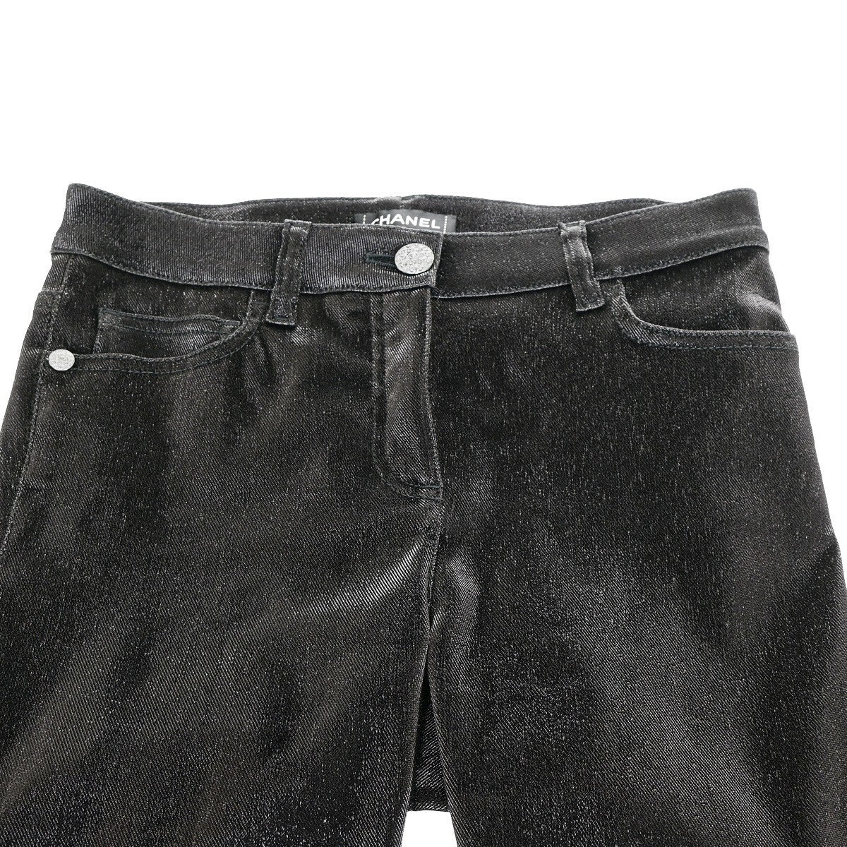 CHANEL CC Logo Trousers pants Stretch Size 36 Cotton Blend Black Italy 33KB117