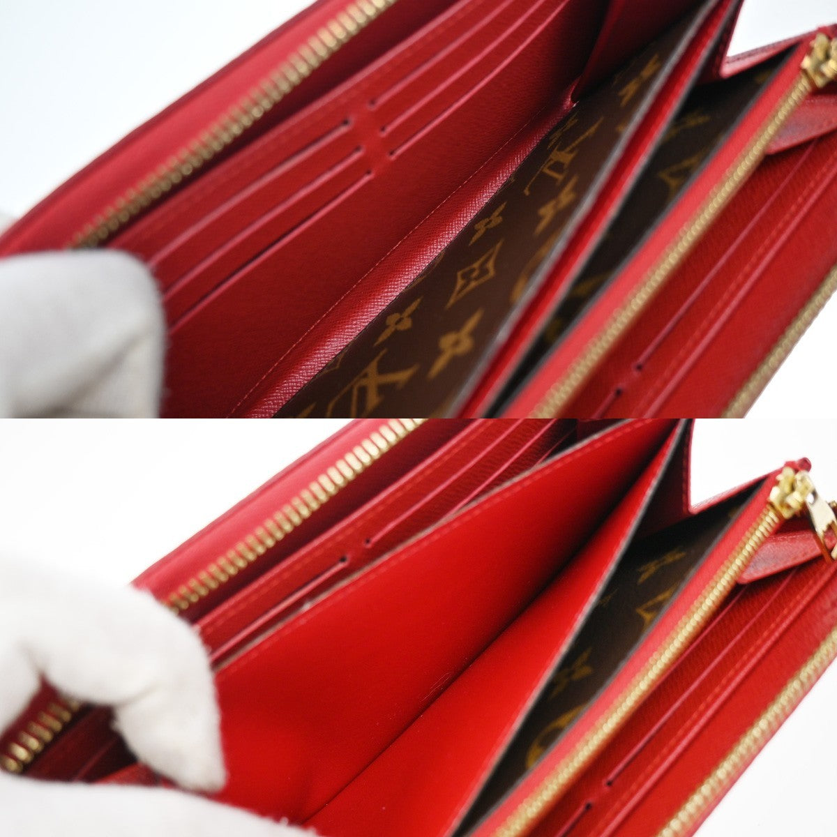 LOUIS VUITTON LV Long Zippy  Wallet Monogram Retiro Brown Red M61187 80KB377