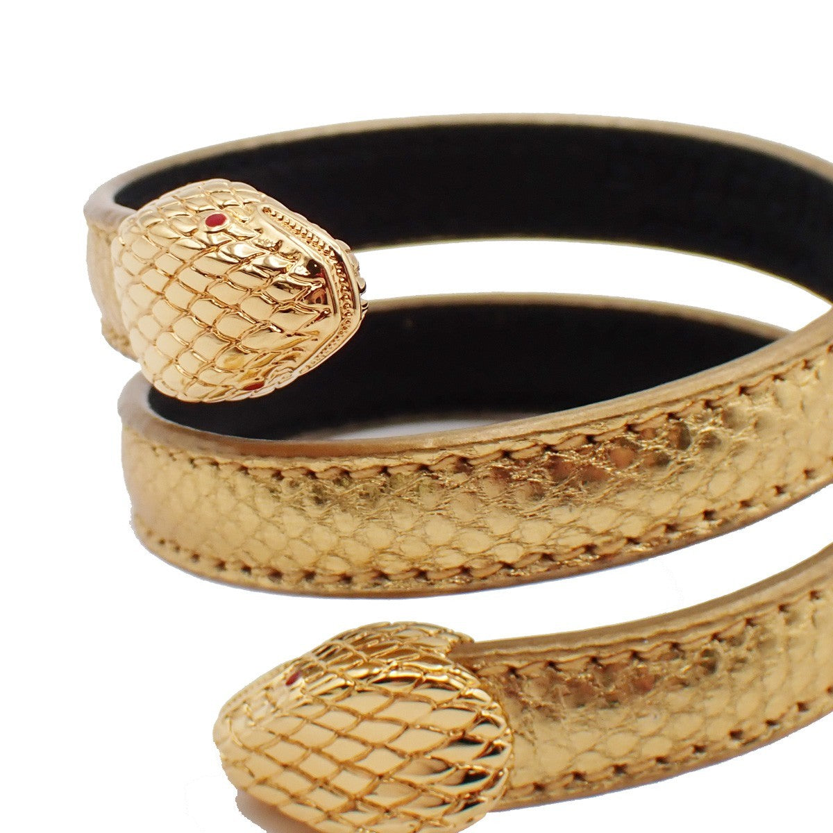 BVLGARI Serpenti Forever Bracelet Twin Head Snake Leather Gold 31RL245