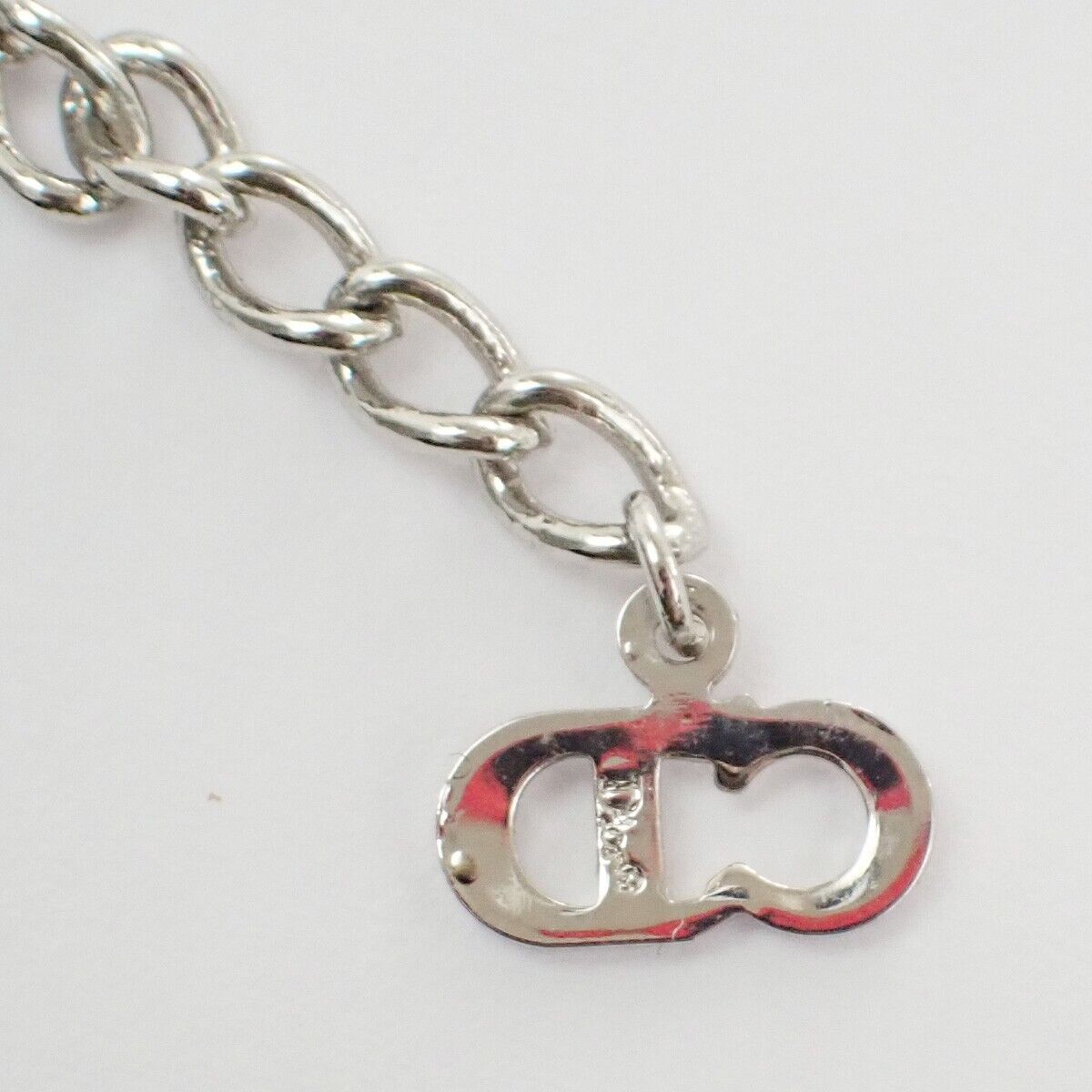 CHRISTIAN DIOR D Logo Pendant Necklace Metal Silver Accessory 02ED430