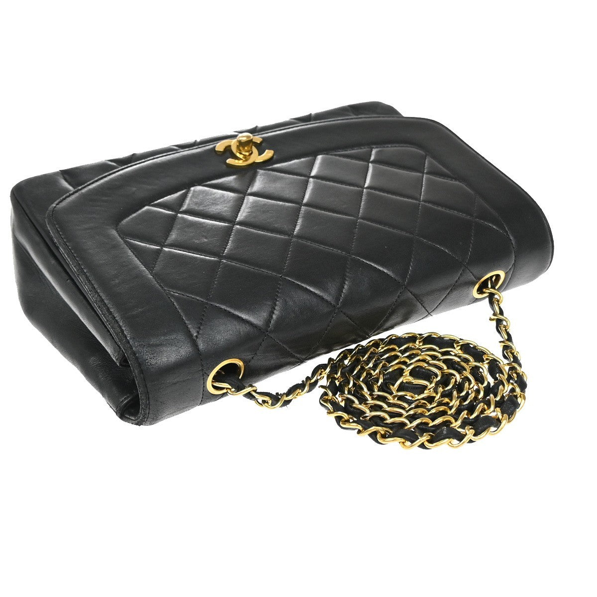 CHANEL CC Logo Diana Matelasse 25 Chain Shoulder Bag Leather Black GHW 629RF597