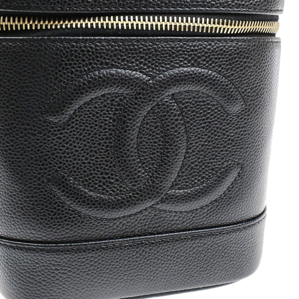 CHANEL CC Vanity Cosmetic Hand Bag Grained Calfskin Leather Black GHW 666RK912