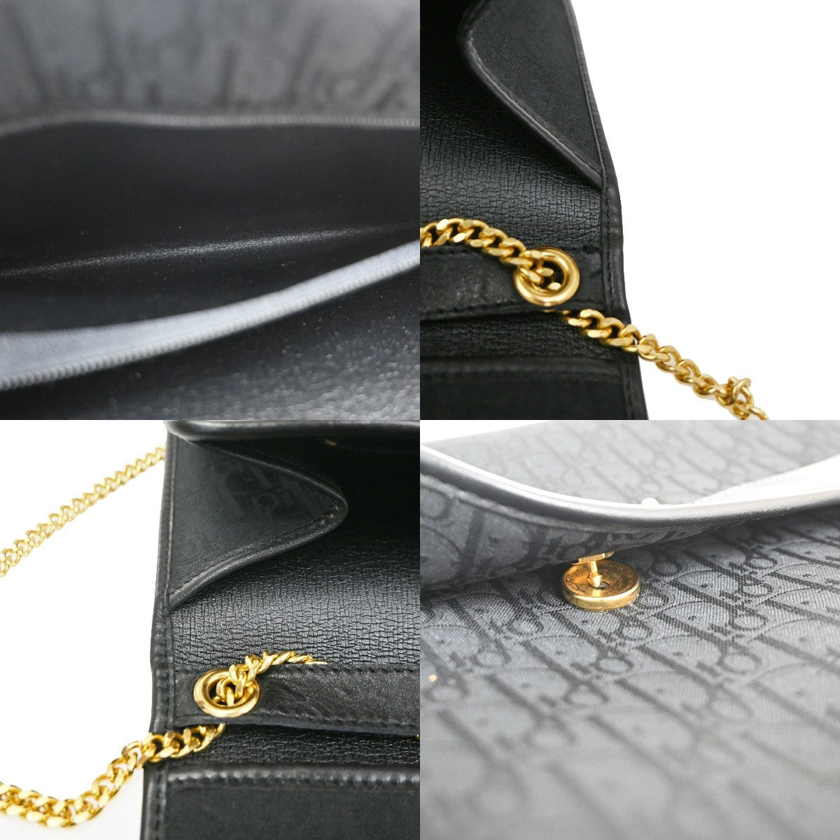 CHRISTIAN DIOR Logo Trotter Chain Shoulder Hand Bag Canvas Leather BK 61KC887