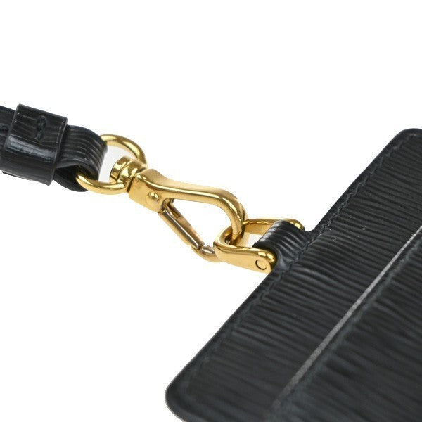 PRADA Logo Strap Card Pass Case Leather Black GHW 65RP149