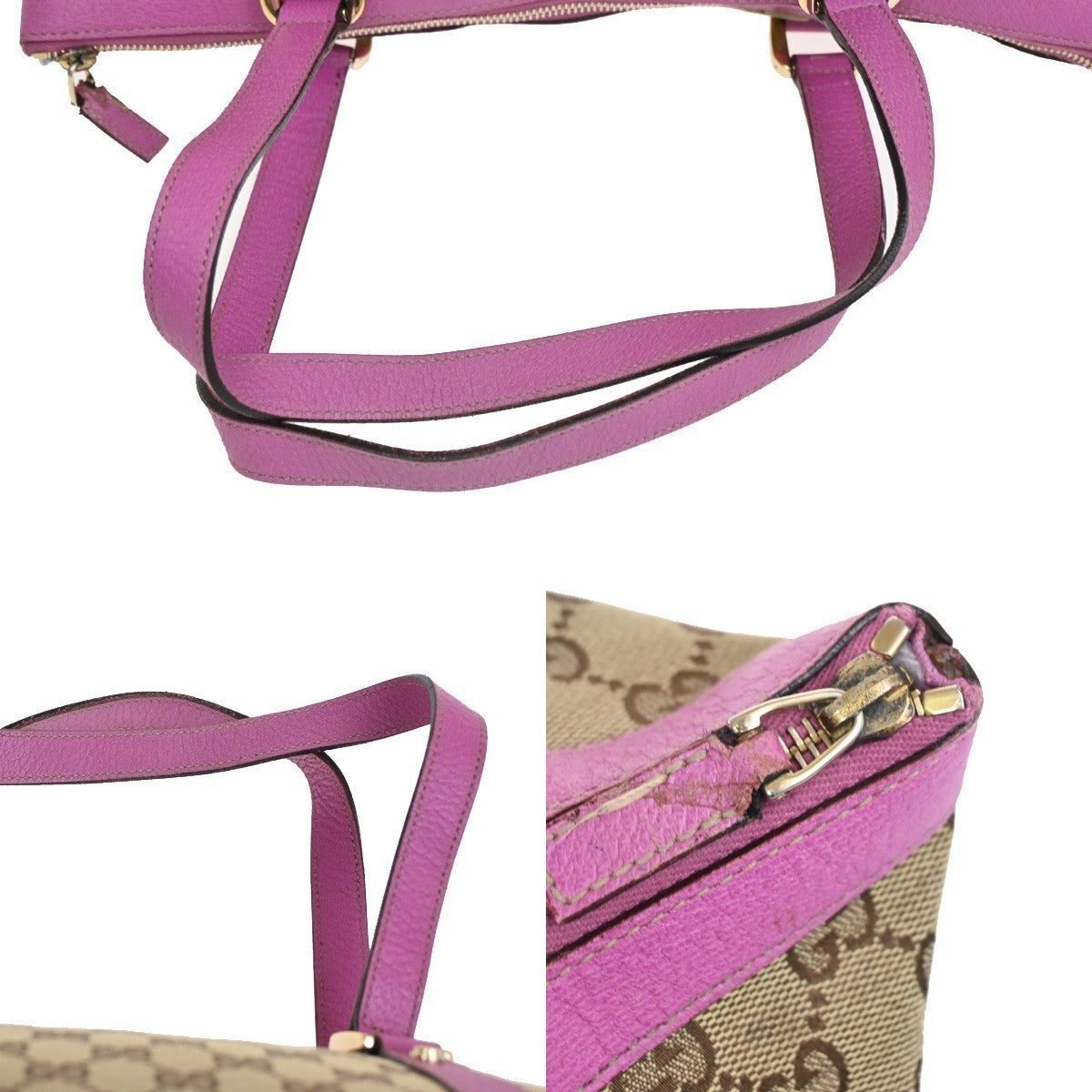 GUCCI GG Pattern Abbey Shoulder Bag Canvas Leather Beige Pink GHW Itlay 67DA040