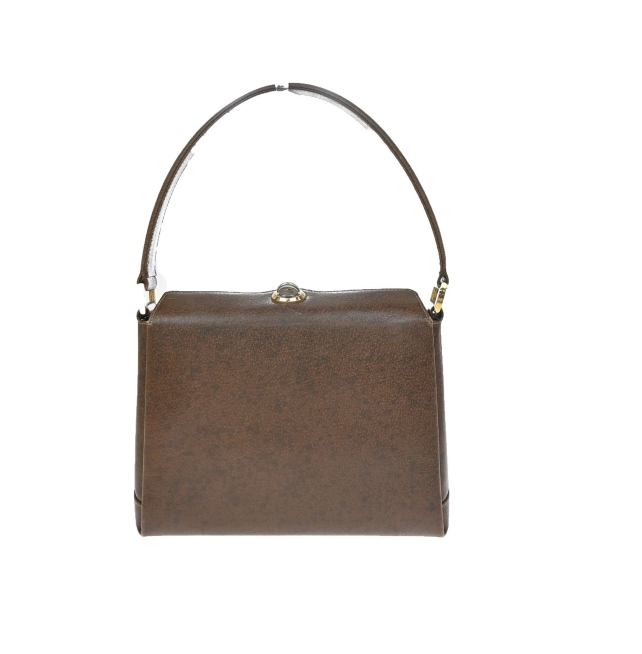 GUCCI Logo Shoulder Hand Bag Turn Lock Leather Brown GHW Italy 35KD066