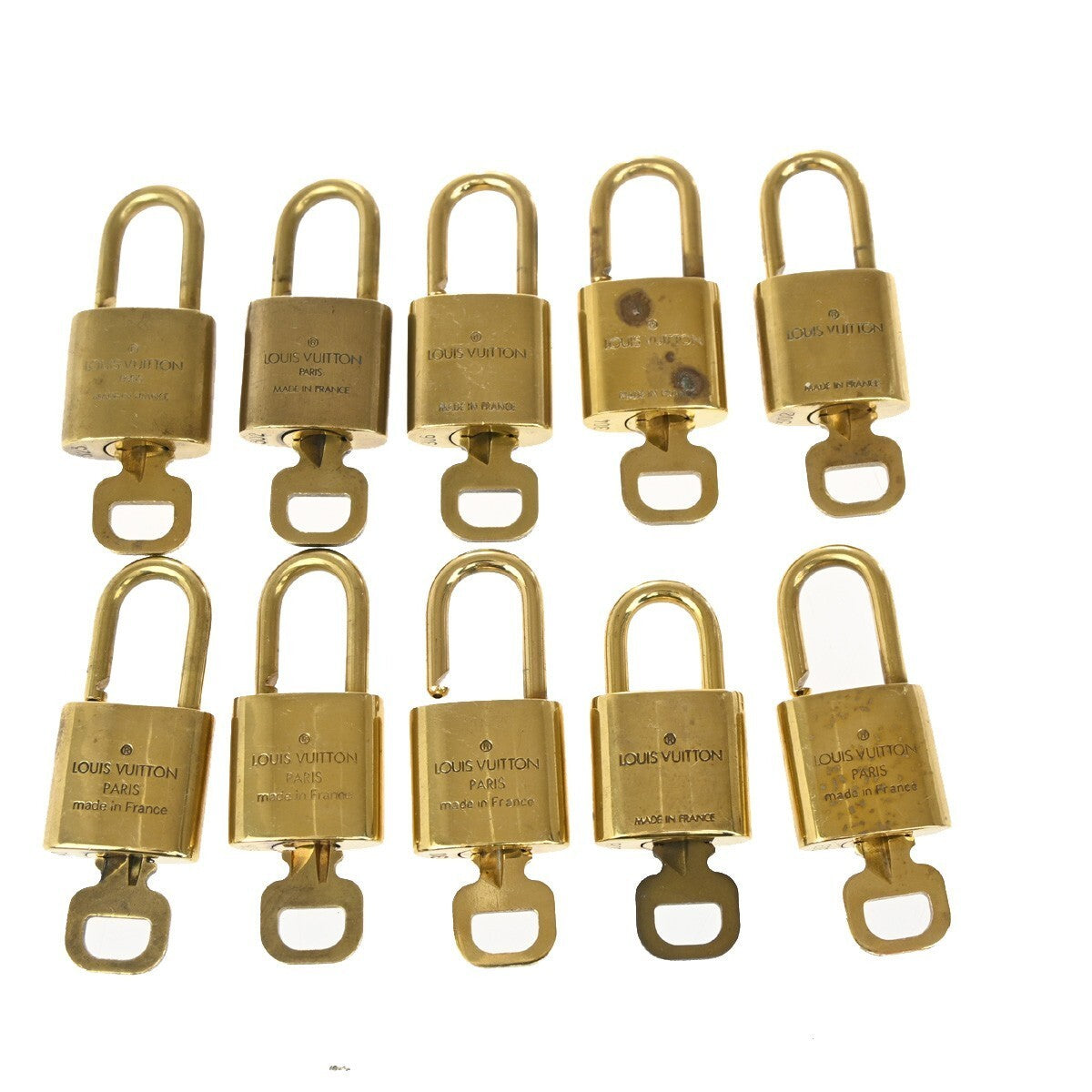 LOUIS VUITTON LV 10 SET PADLOCK KEY BAG CHARM CADENA GOLD PLATED FRANCE 65SJ419