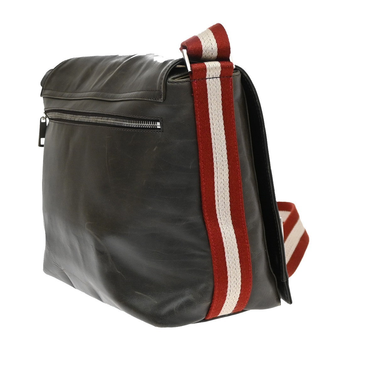 BALLY Logo Flap Shoulder Bag Canvas Leather Brown Red GHW Italy 07TA650