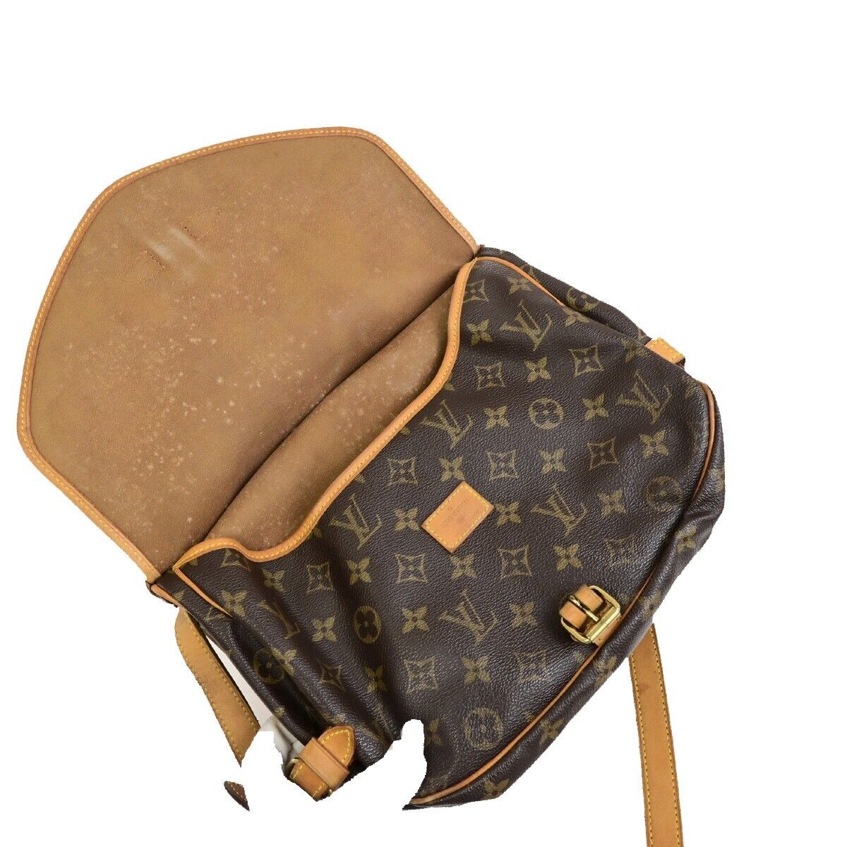 LOUIS VUITTON Logo Saumur MM Shoulder Bag Monogram Leather Brown M40710 83FB519