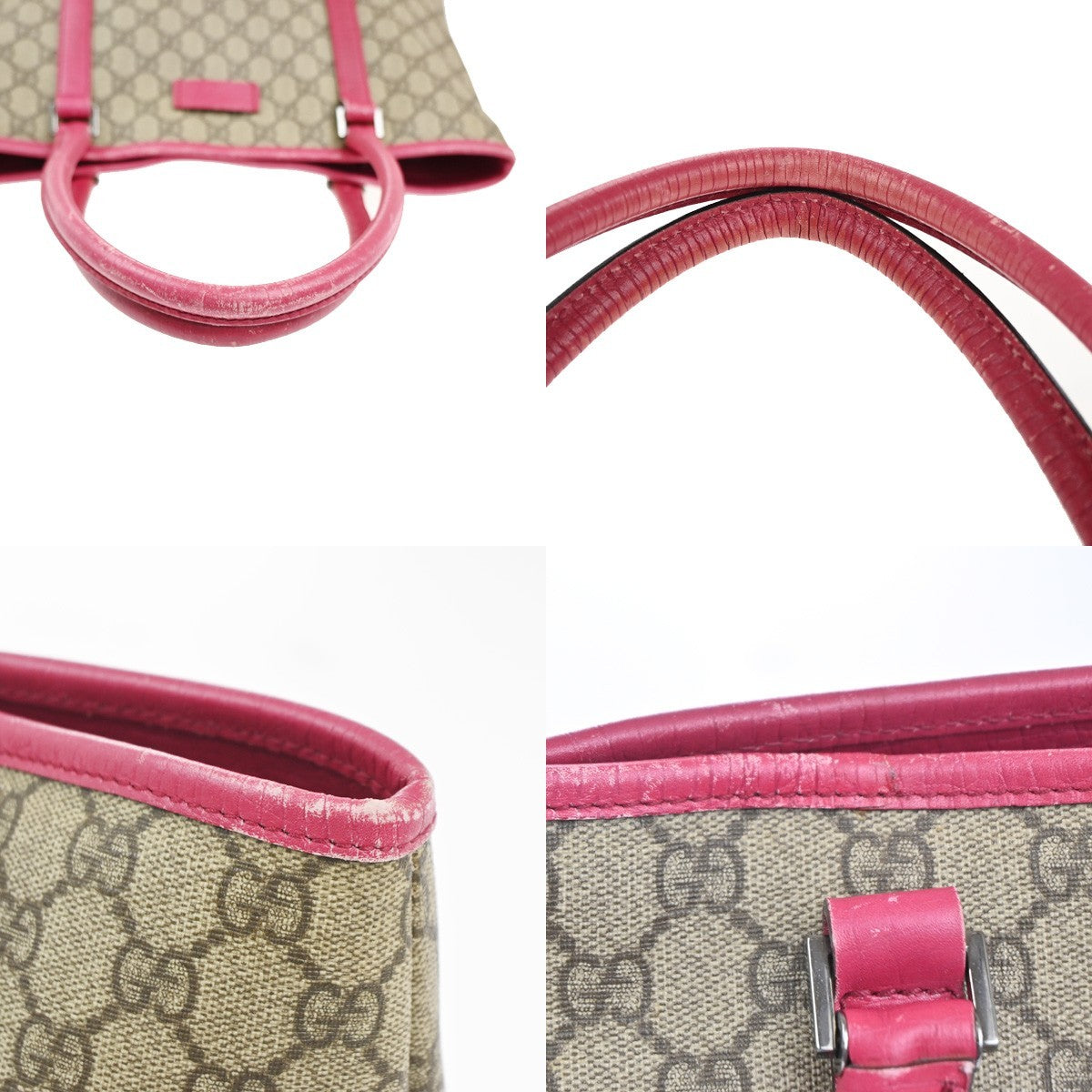 GUCCI Logo GG Pattern Shoulder Hand Bag Supreme Leather Beige Pink Italy 36MA427