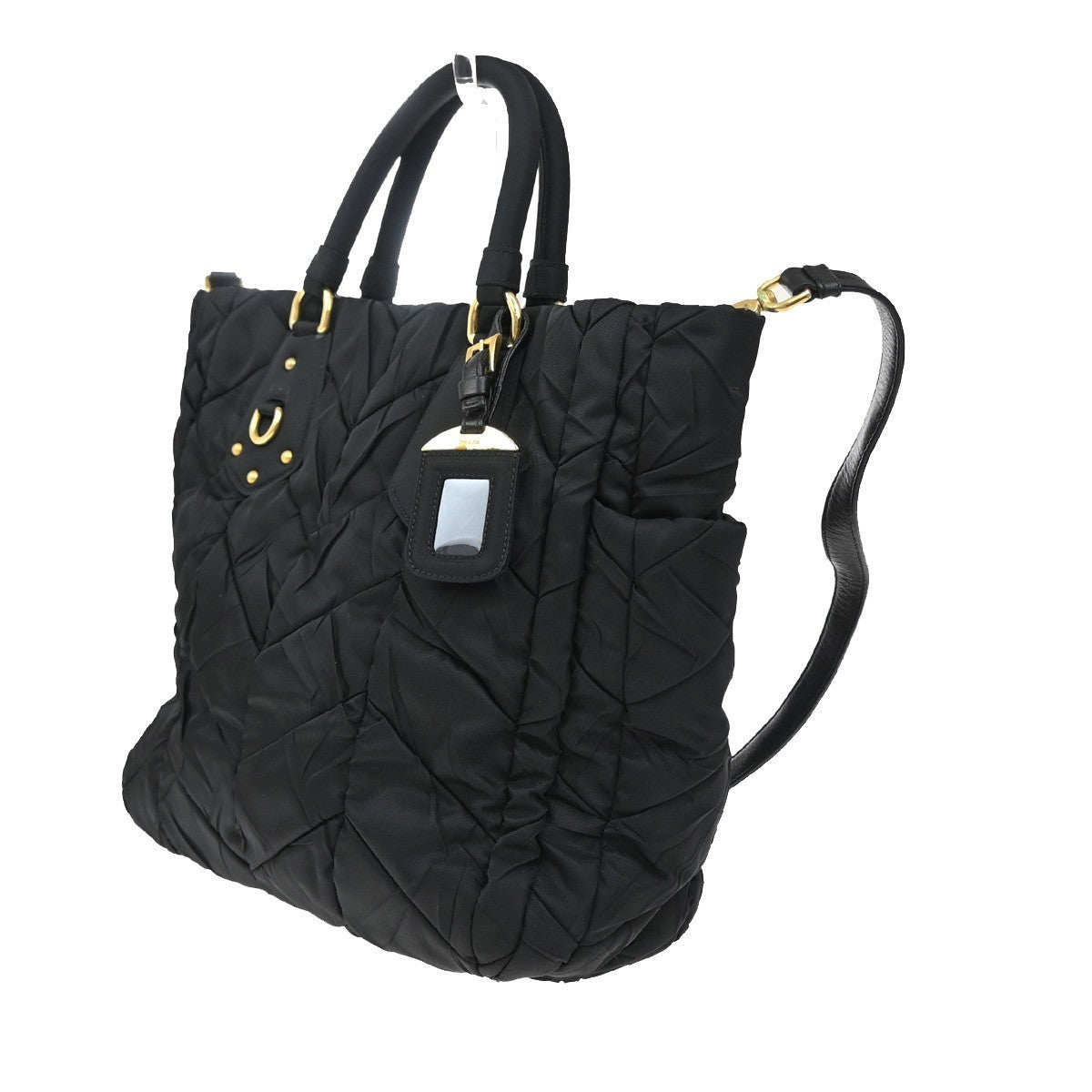 PRADA Logo Tessuto Gaufre 2Way Shoulder Bag Nylon Leather Black SHW 75KP251