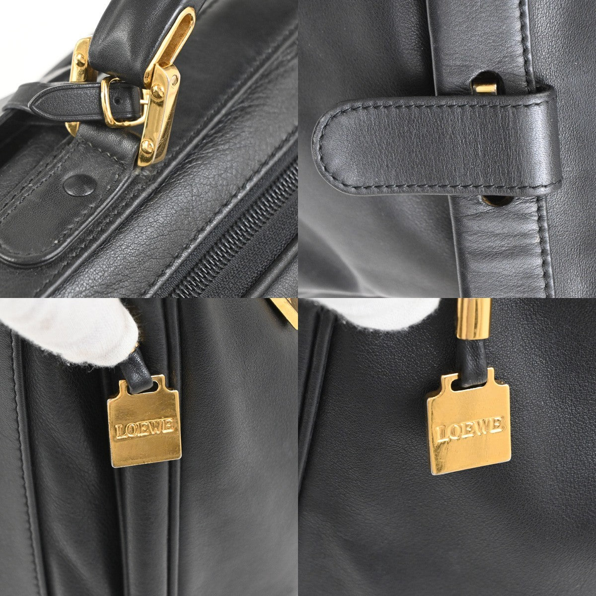 LOEWE Logo Anagram Business Hand Bag Leather Black GHW Spain GHW 67TA649