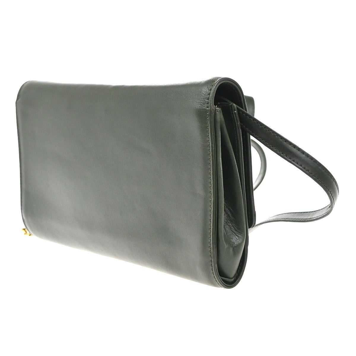 CELINE Logo 2Way Chain Shoulder Clutch Bag Leather Green GHW Italy 38KP439