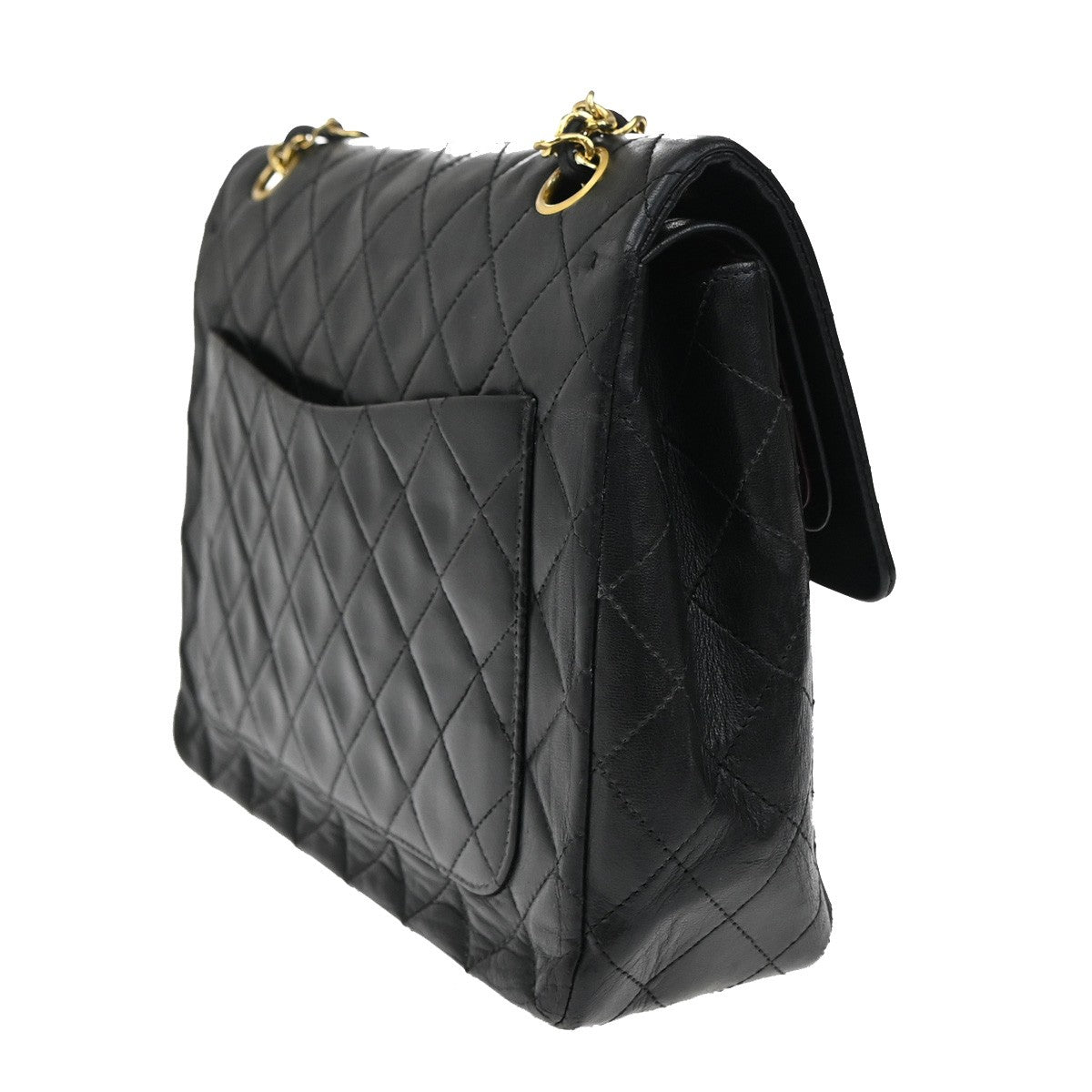 CHANEL CC Matelasse 25 Double Flap Chain Shoulder Bag Leather Black GHW 356RL110