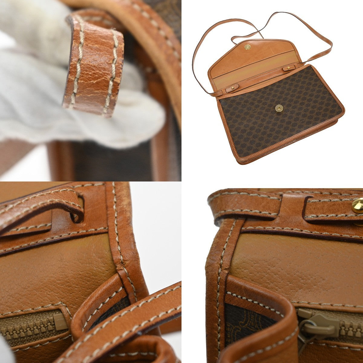 CELINE Logo Macadam Pattern Shoulder Bag PVC Leather Brown GHW Italy 31MA650