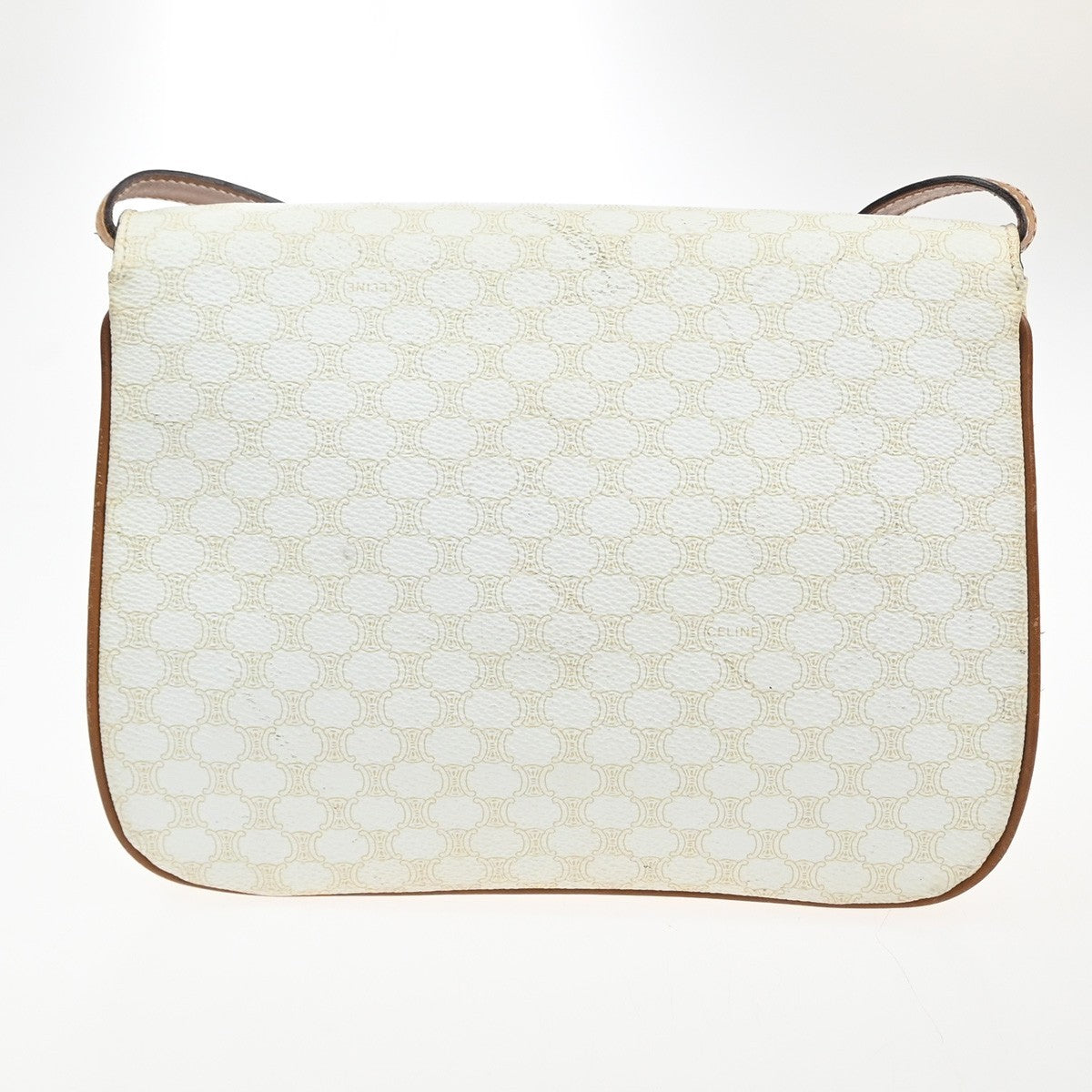 CELINE Macadam Pattern Crossbody Shoulder Bag PVC Leather White Brown  87KC778