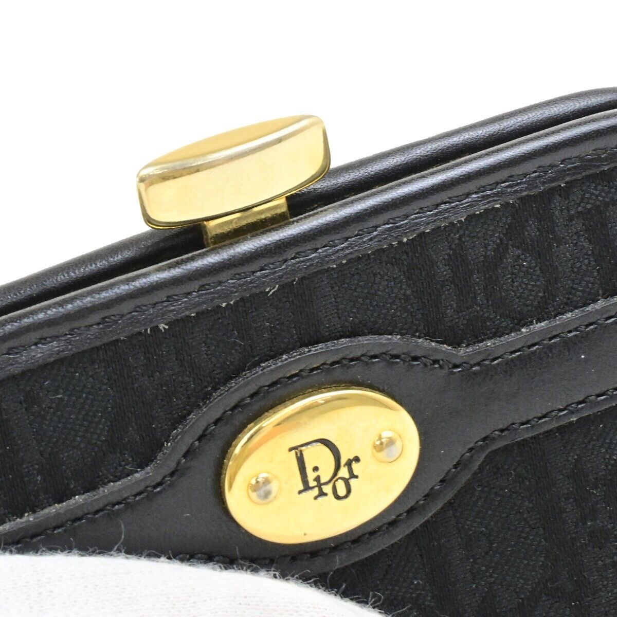 CHRISTIAN DIOR Trotter Coin Case Campact Wallet Canvas Leather Black GHW 07ED936