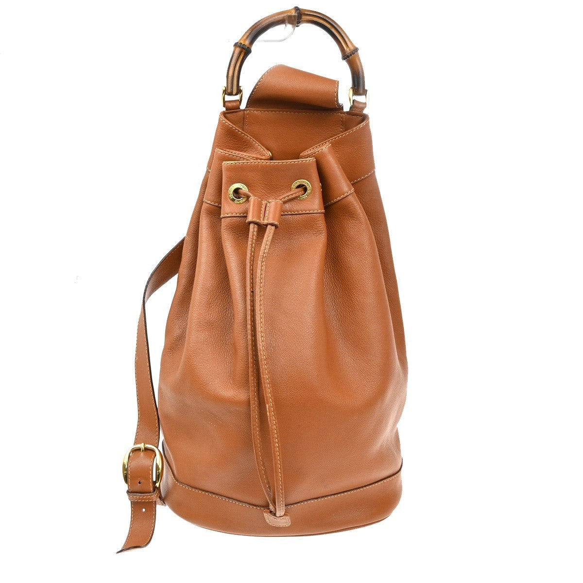 GUCCI Logo Bamboo 2way One Shoulder Body Hand Bag Brown Gold Italy 31CA655