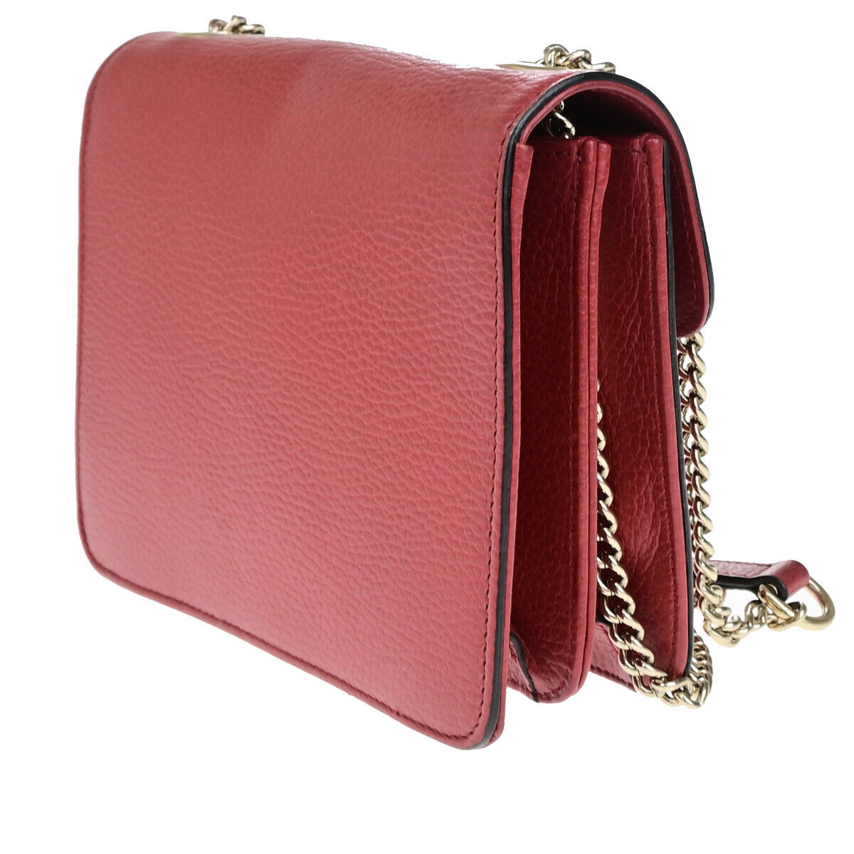 GUCCI Logo Interlocking G Chain Mini Shoulder Bag Leather Red GHW Italy 52YG617