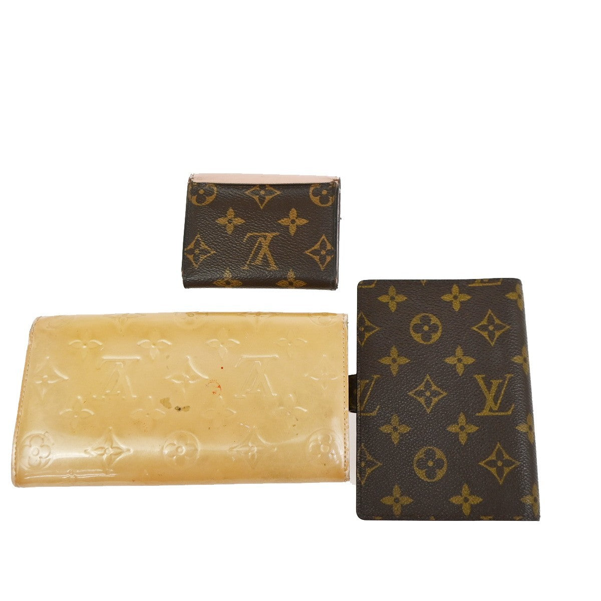 LOUIS VUITTON LV Logo 3 Set Wallet PM Agenda Vernis Monogram Leather BN 67KC672