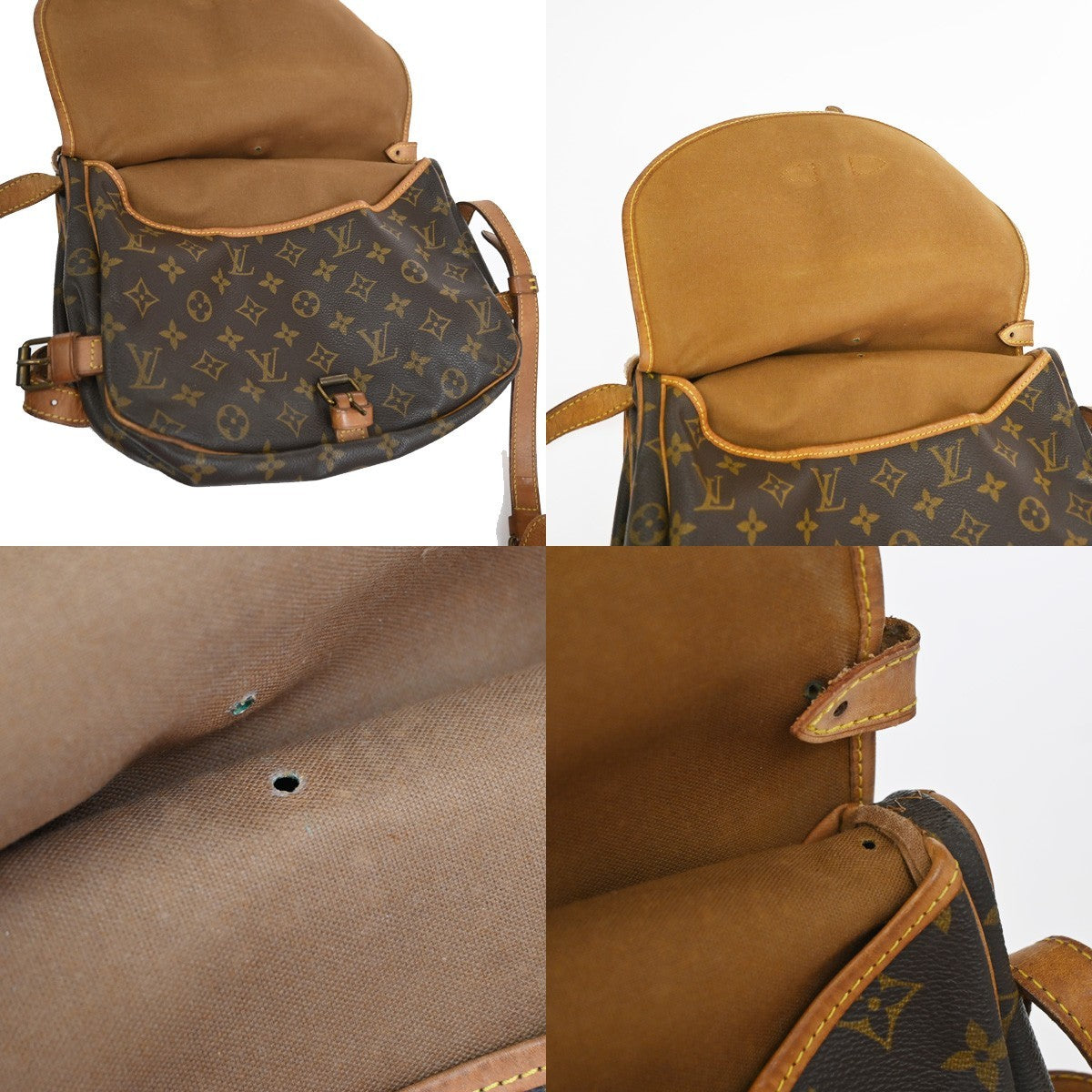 LOUIS VUITTON Logo Saumur 30 Shoulder Bag Monogram Leather Brown M42256 69YJ054