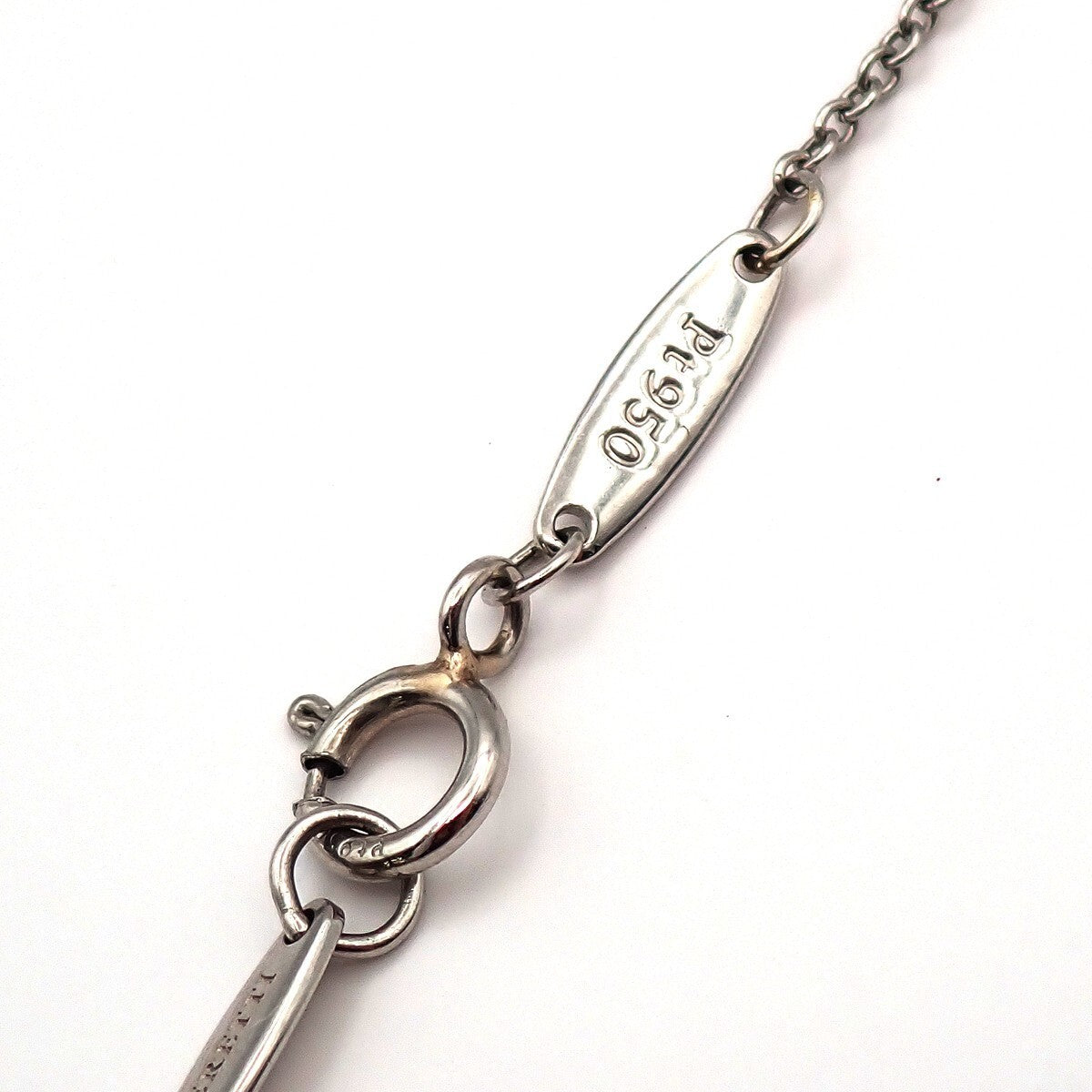 TIFFANY & CO. By The Yard Single Diamond Pendant Necklace Pt 950 Silver 10RK965