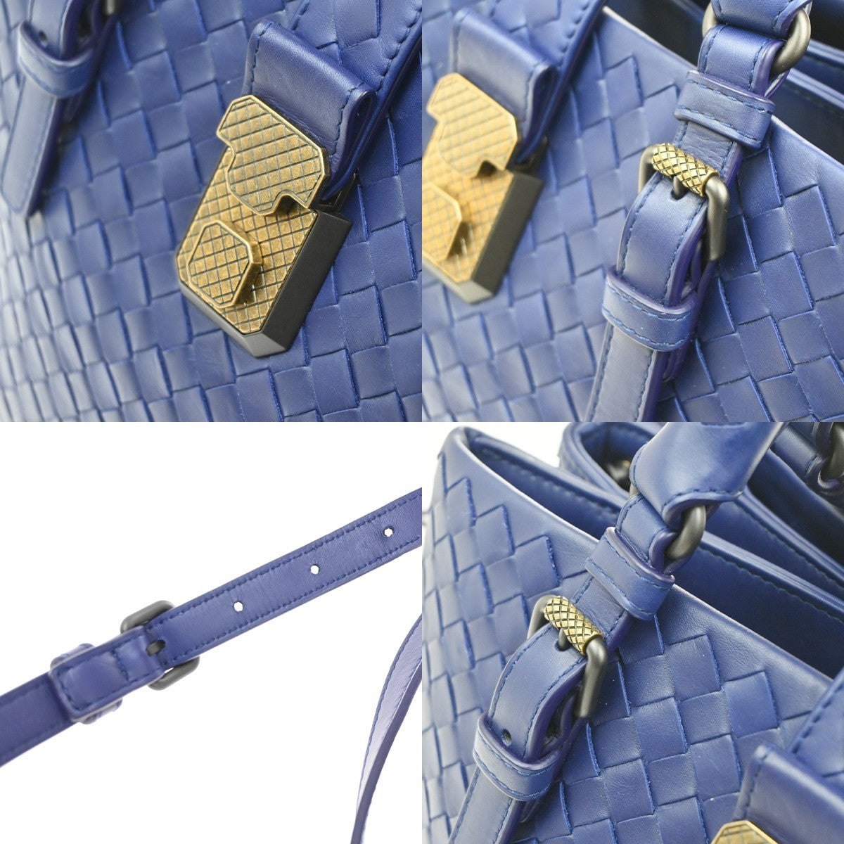 BOTTEGA VENETA Intrecciato Logo 2Way Shoulder Hand Bag Leather Blue 607RL768
