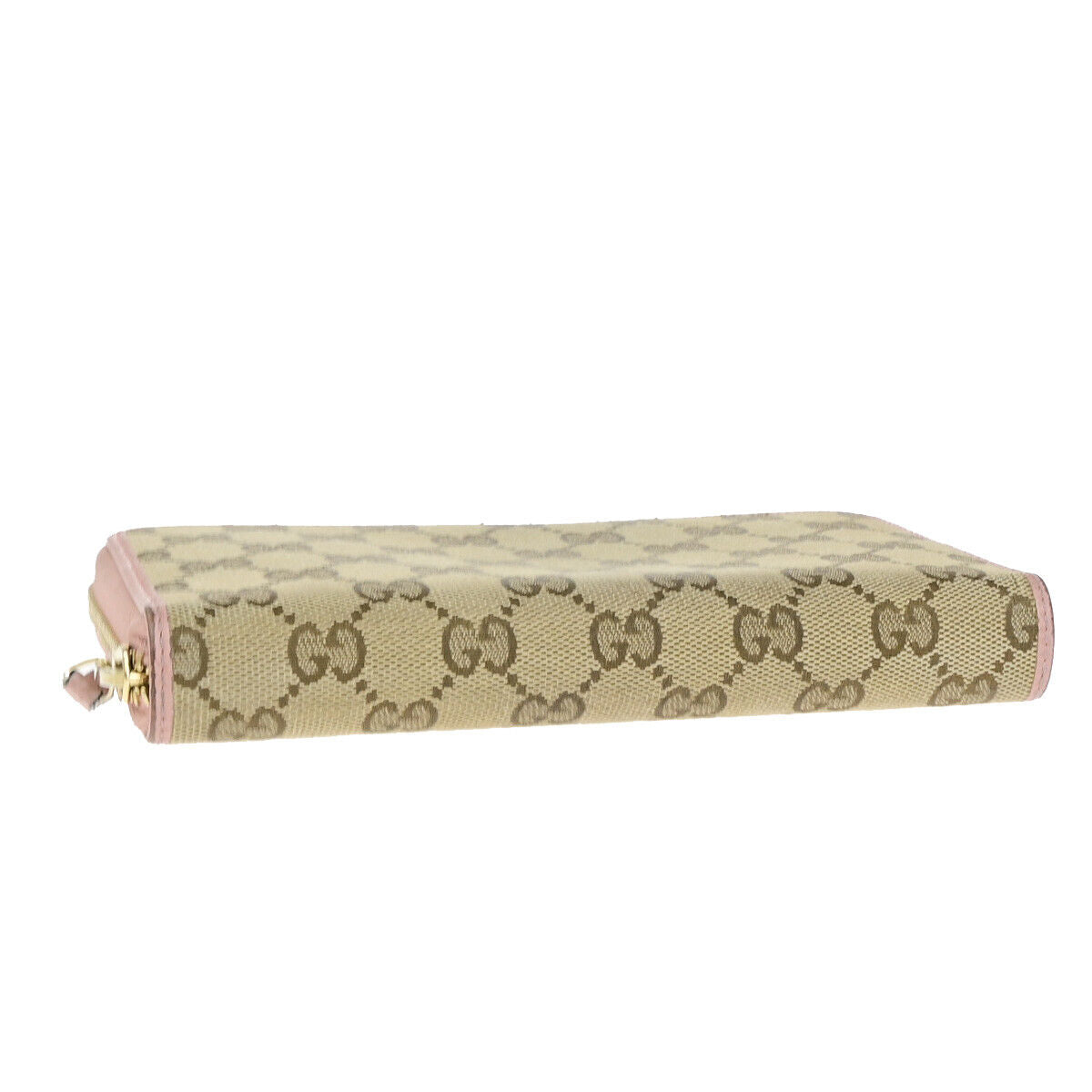 GUCCI GG Pattern Zip Aroung Long Wallet Purse Canvas Leather Brown Pink 69YF034